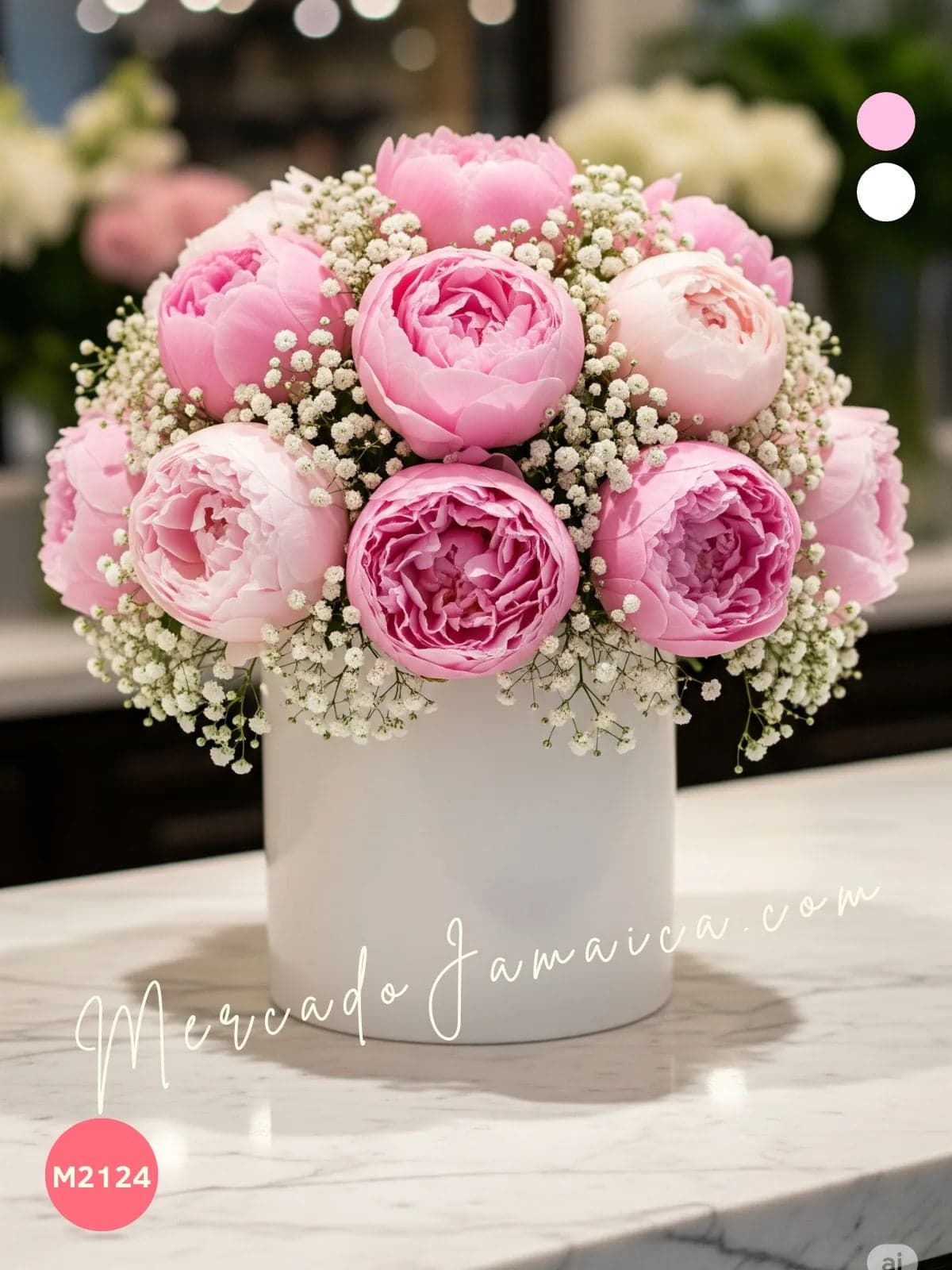 10 Peonías Rosas en Florero de Cerámica CDMX