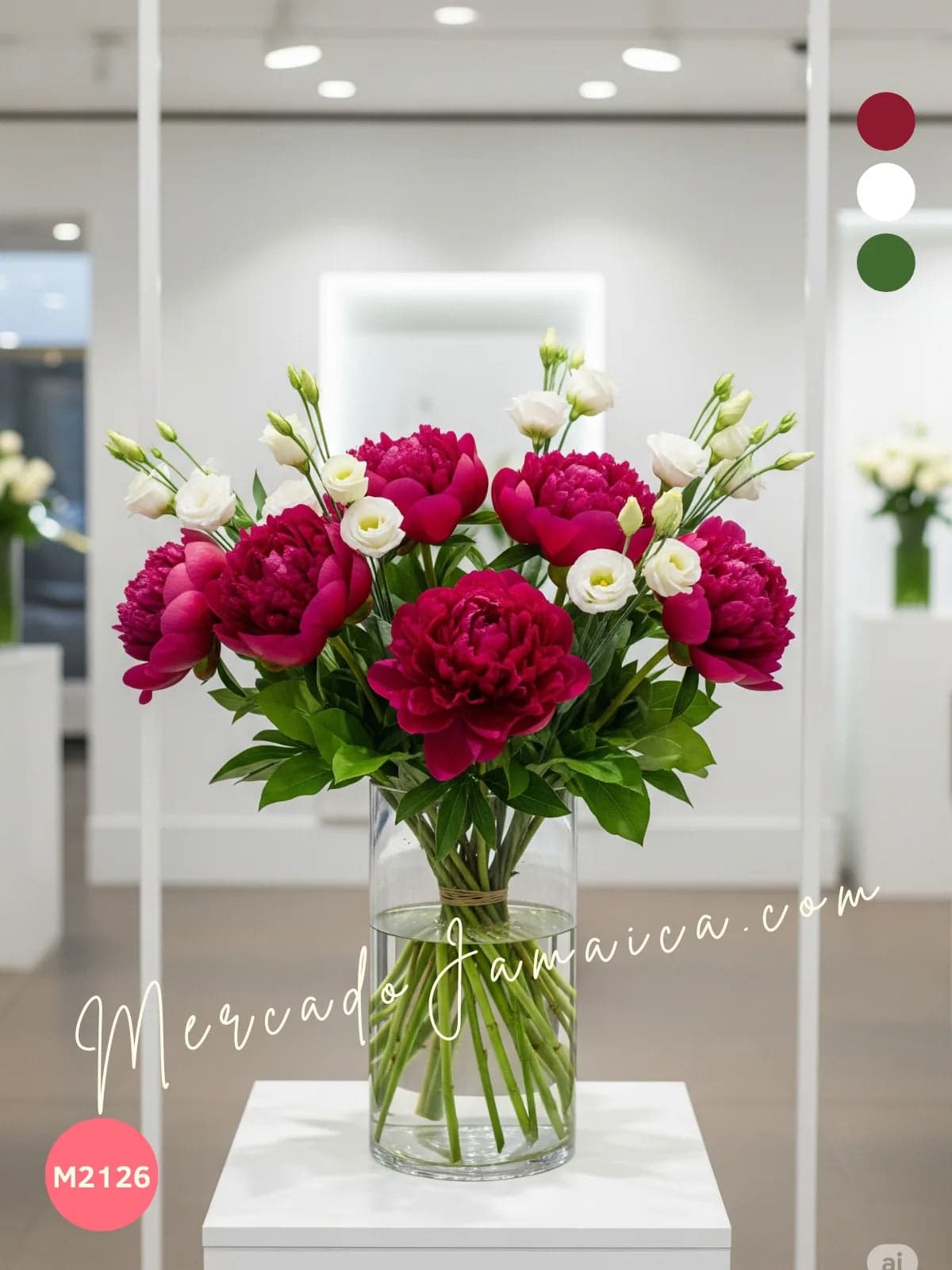 10 Peonías Vino con Lisianthus · Florero CDMX