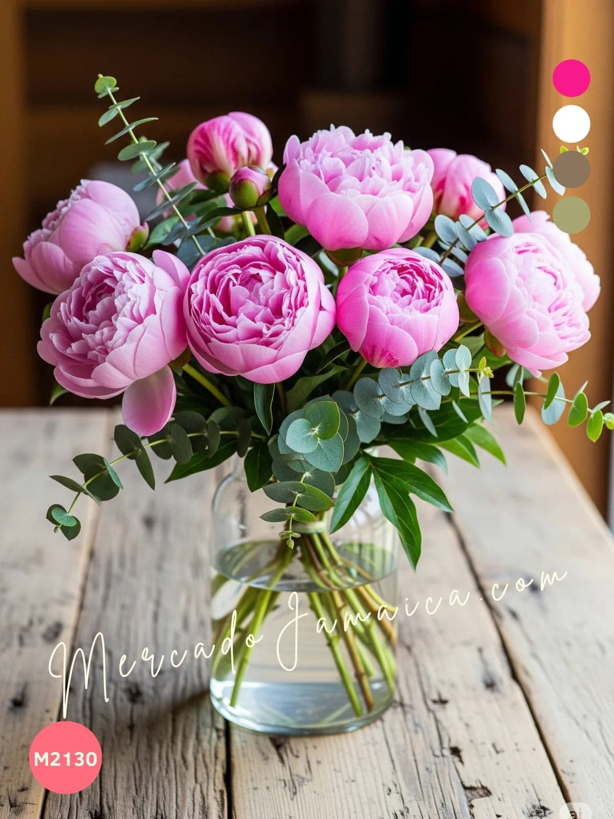 10 Peonías Rosas en Florero | Entrega CDMX