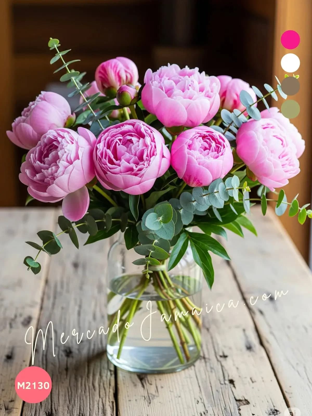 10 Peonías Rosas en Florero | Entrega CDMX