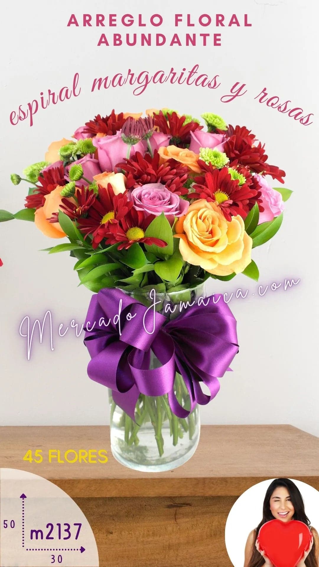 Arreglo 20 Margaritas y 24 Rosas Moradas y Naranjas CDMX