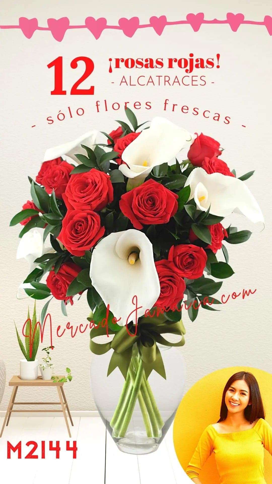 12 Rosas Rojas y Alcatraz Blanco en Jarrón CDMX