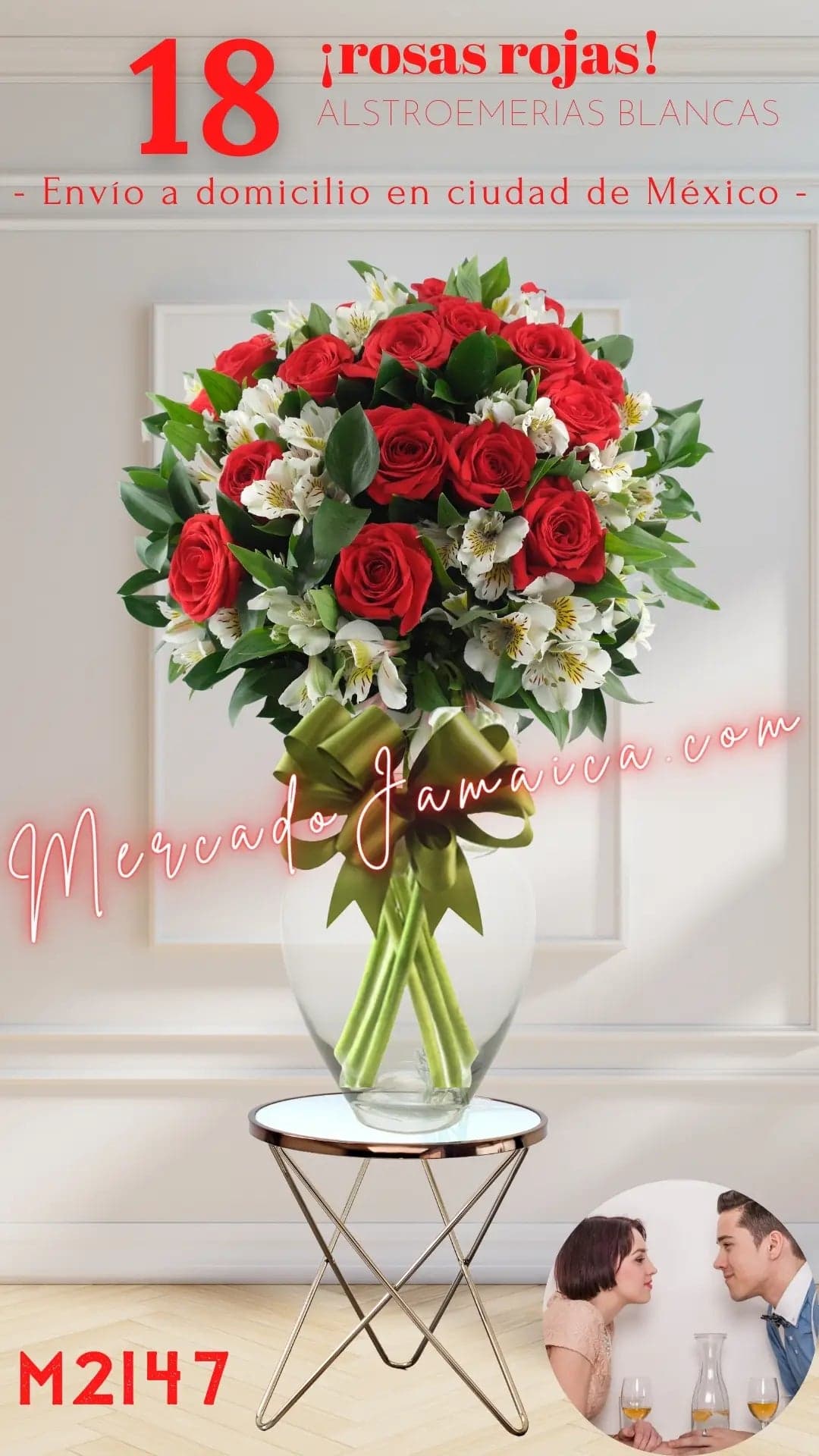 18 Rosas Rojas y Alstroemerias en Jarrón CDMX