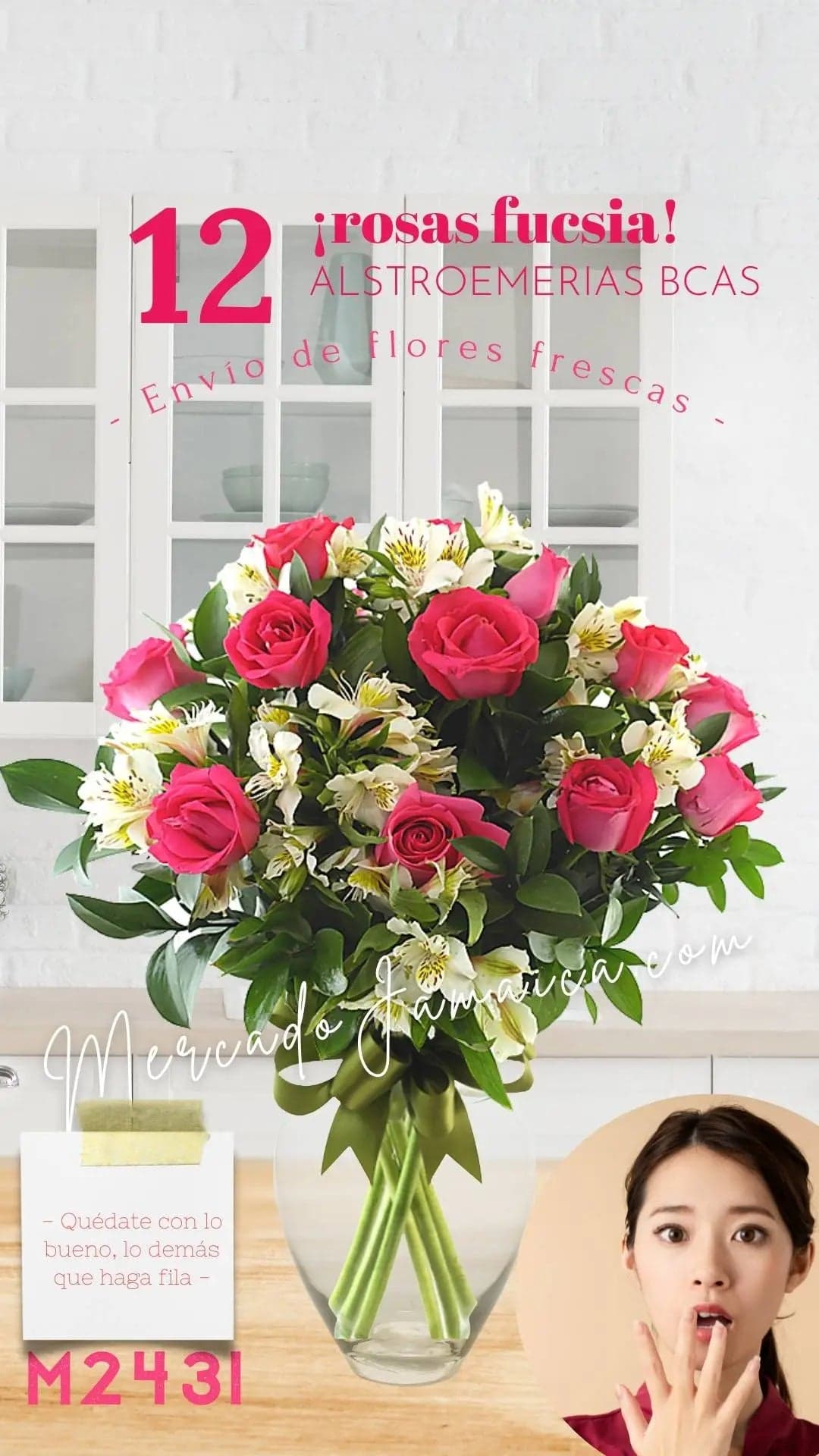 12 Rosas Fucsia con Alstroemerias Blancas CDMX