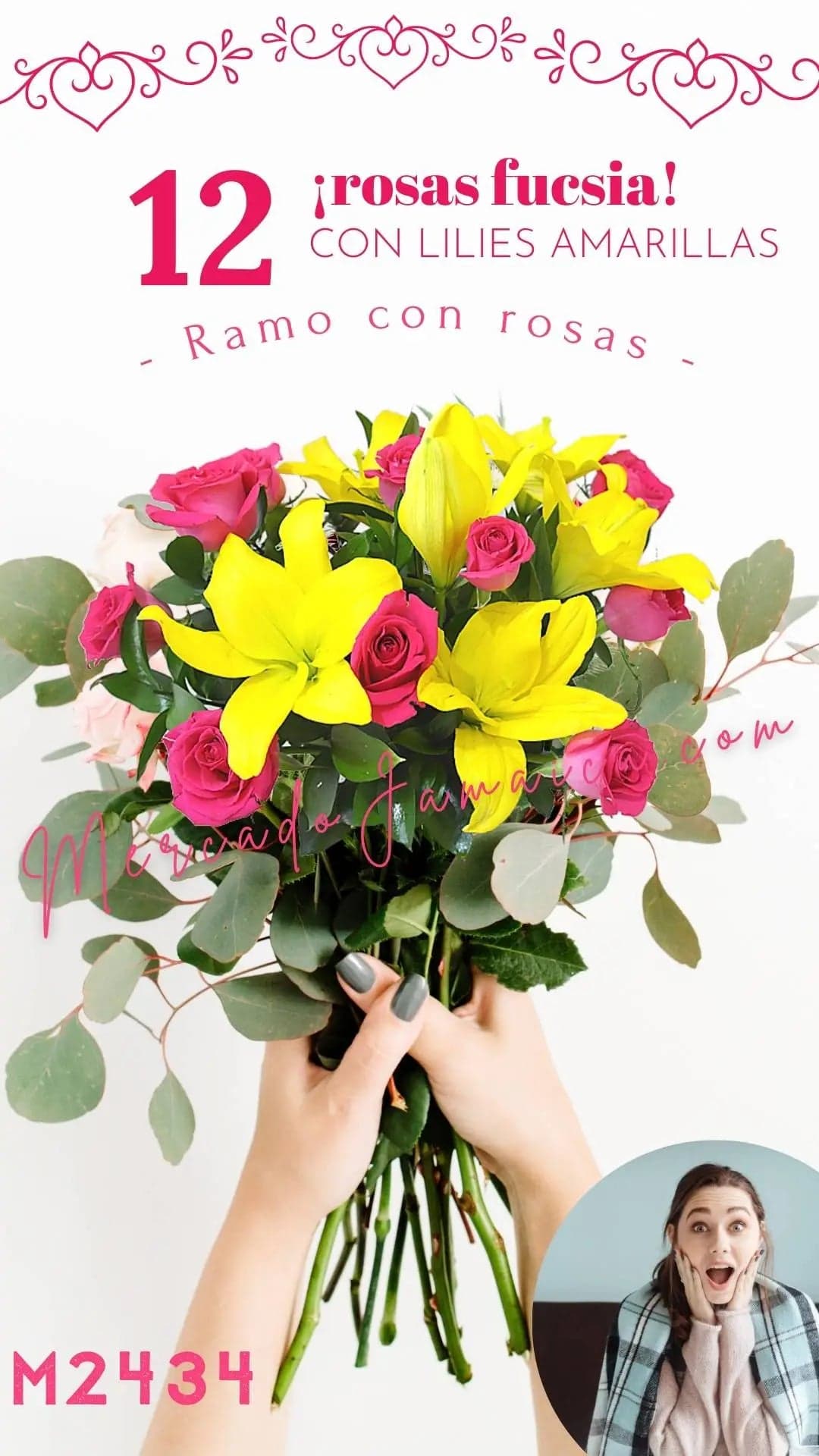 12 Rosas Fucsia con Lilies Amarillas a Domicilio CDMX