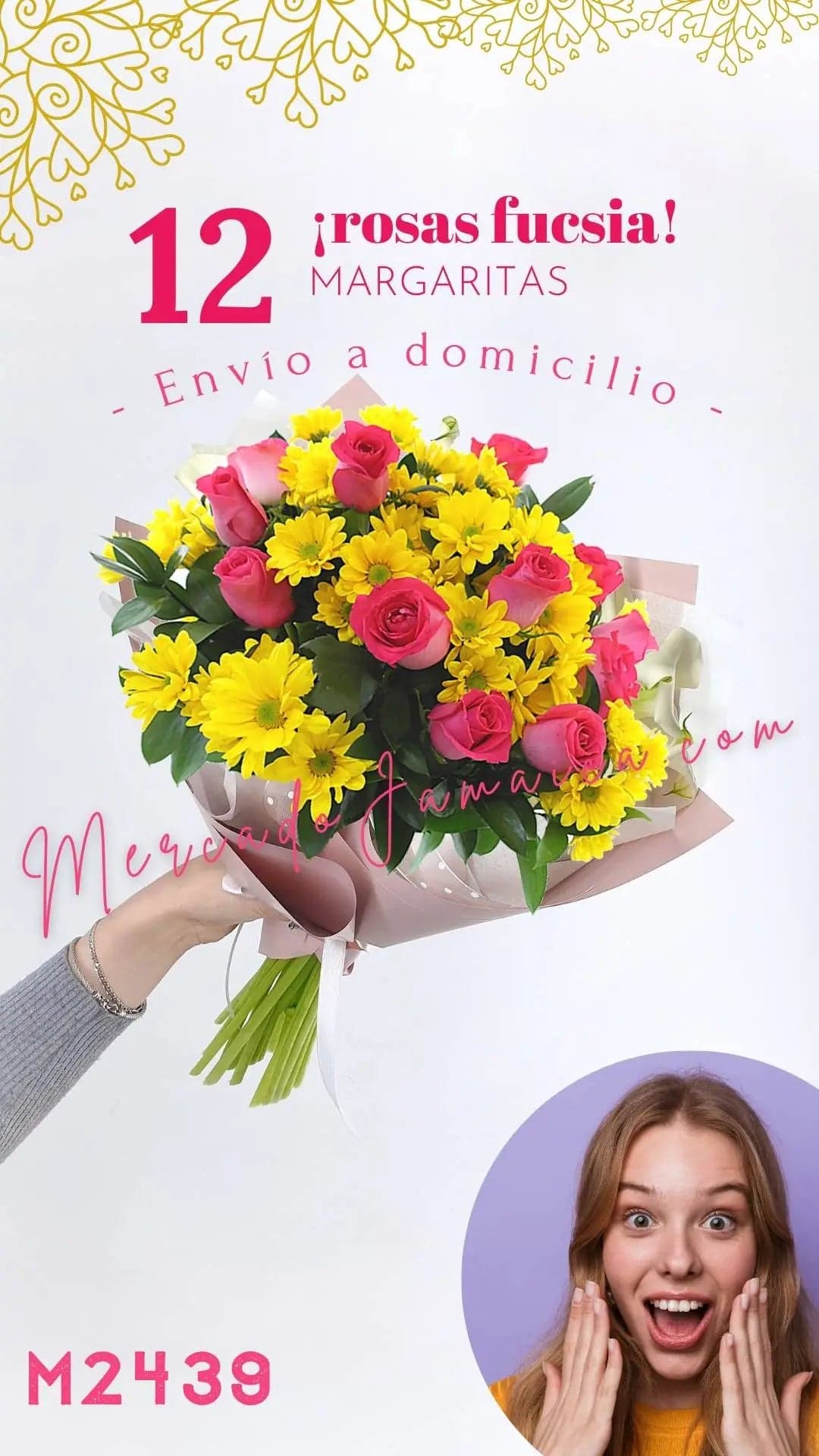 12 Rosas Fucsia con Margaritas Amarillas | CDMX