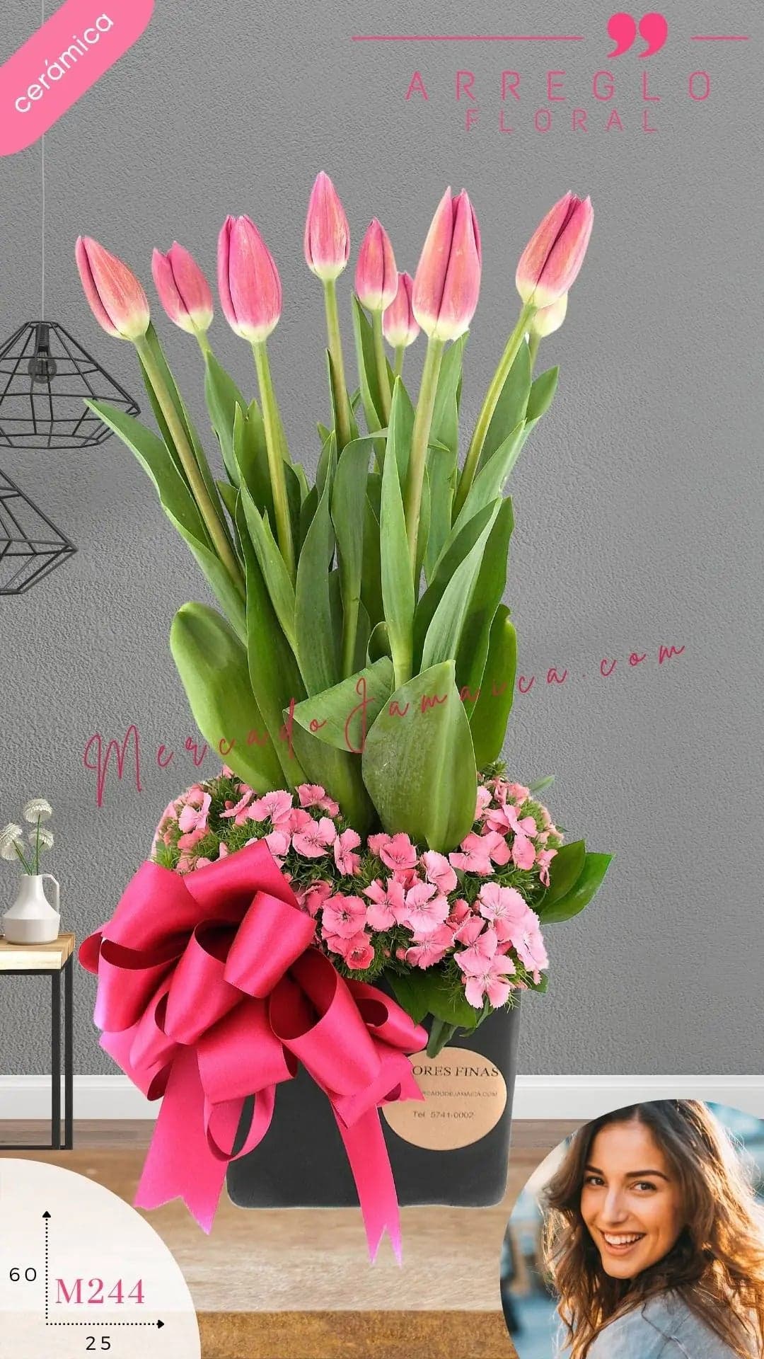 10 Tulipanes y Dianthus Rosa | Arreglo CDMX