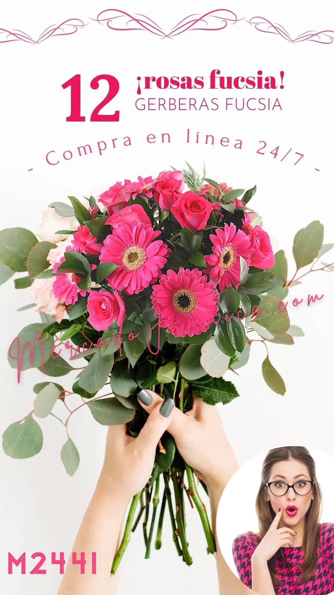 12 Rosas y 10 Gerberas Fucsia en Florero CDMX