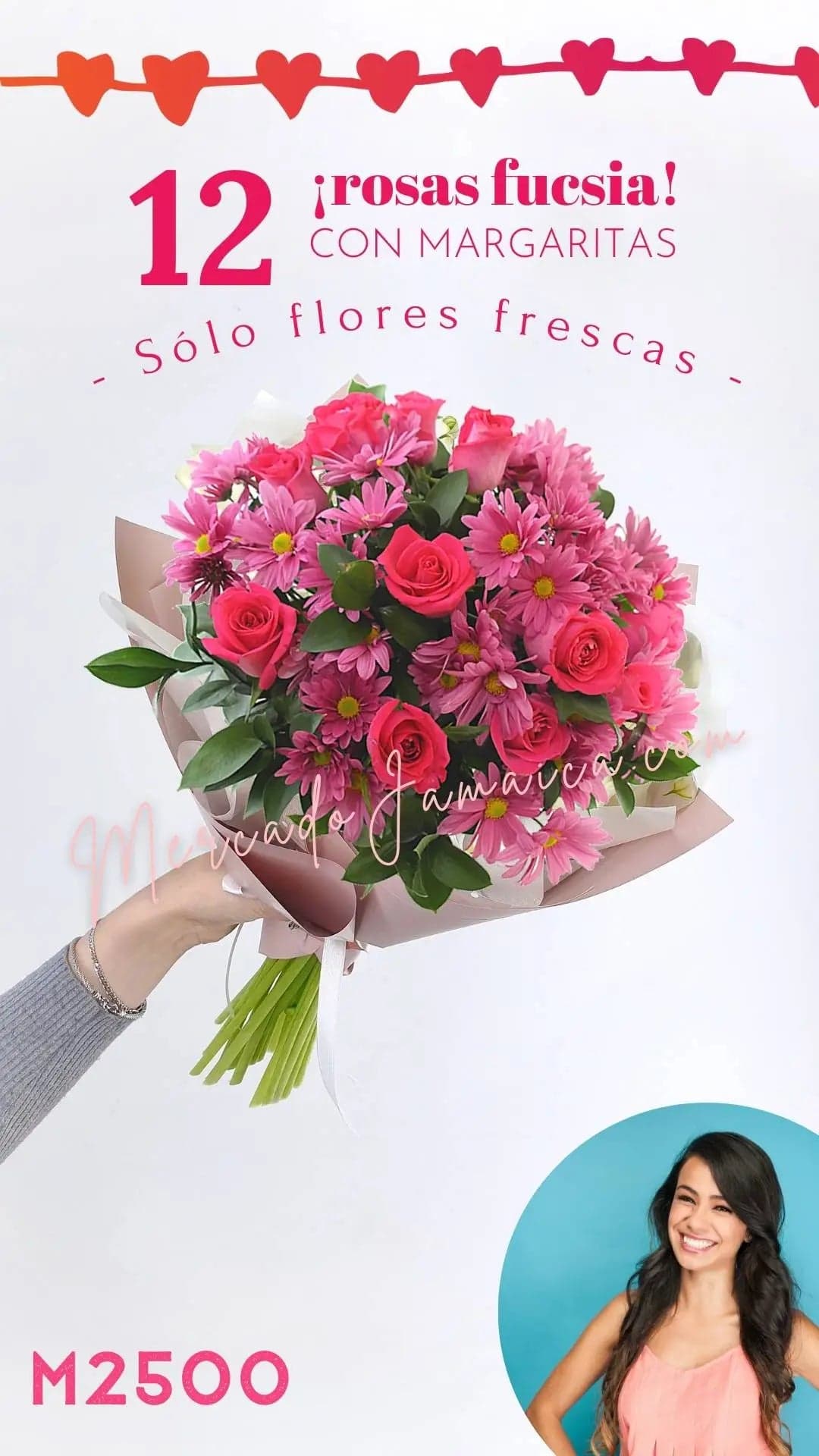 12 Rosas Fucsia con Margaritas Rosa CDMX