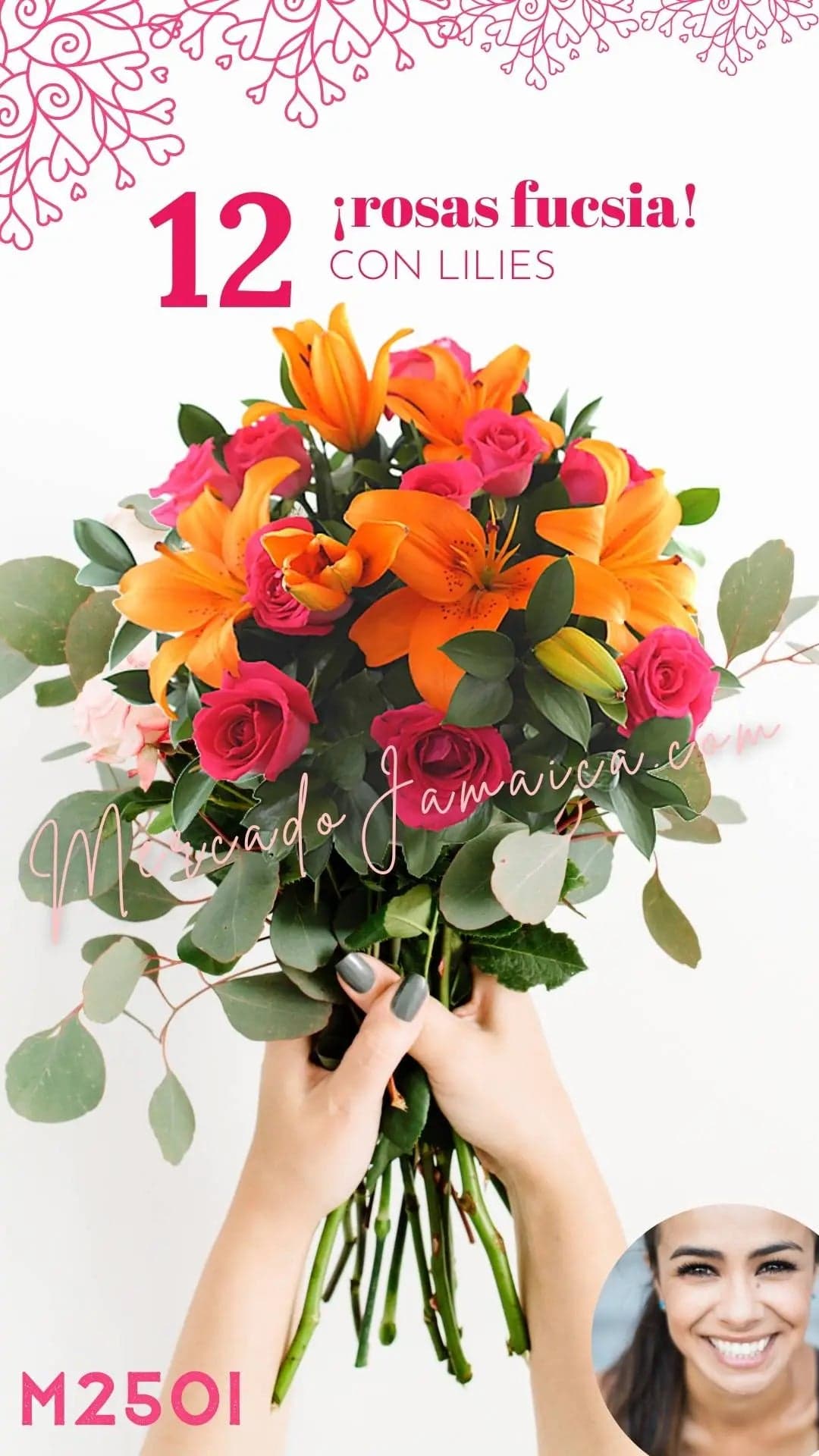 12 Rosas Fucsia con Lilies Naranja en CDMX
