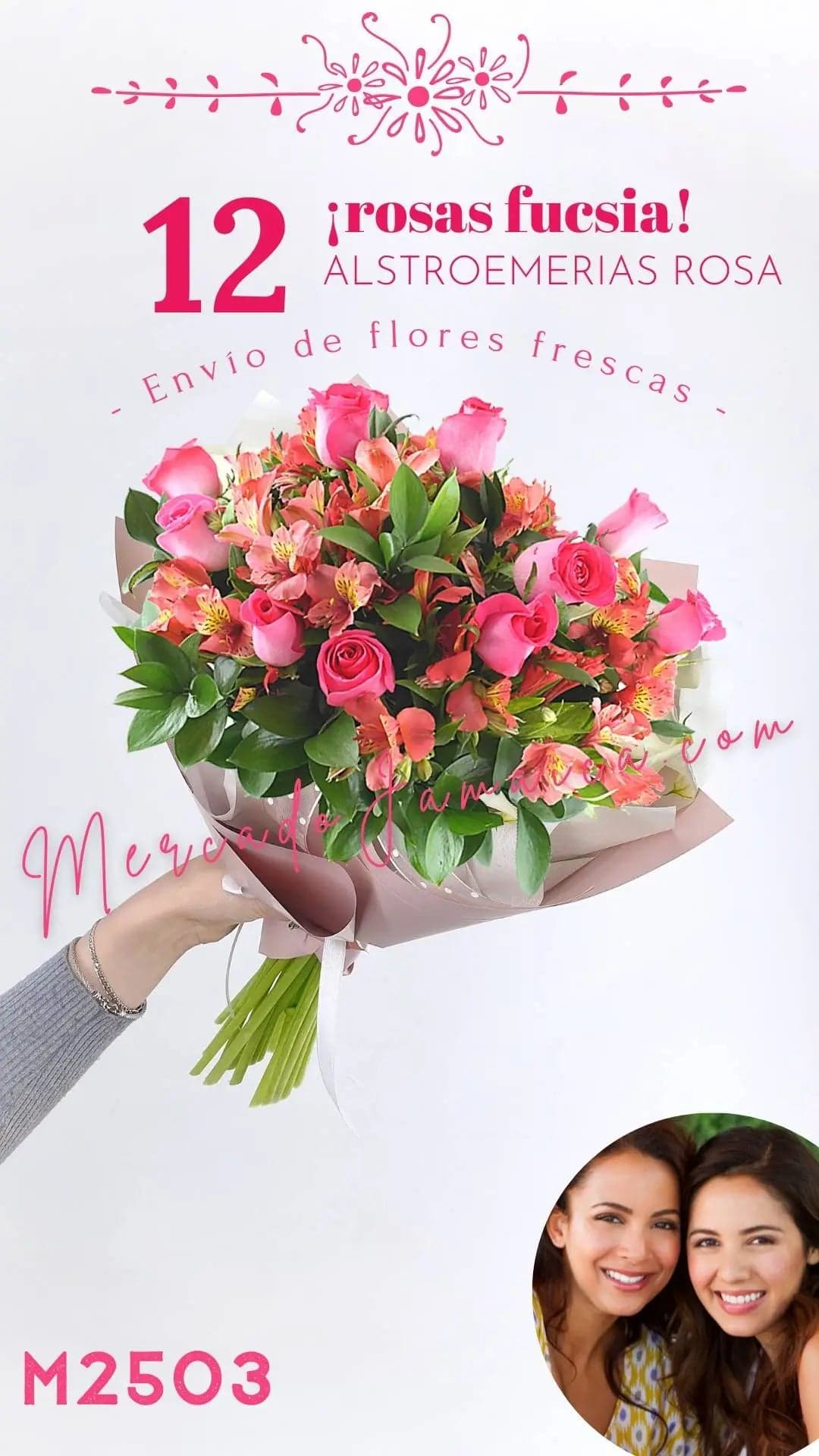 12 Rosas Fucsia con Alstroemerias Rojas · CDMX