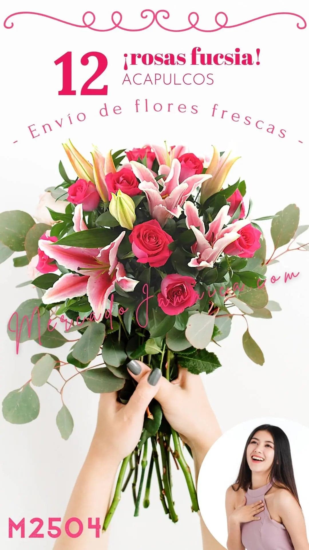 12 Rosas Fucsia con Acapulcos – Entrega CDMX