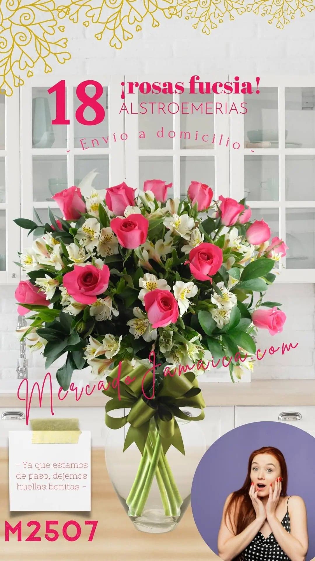 18 Rosas Fucsia con Alstroemerias Blancas CDMX