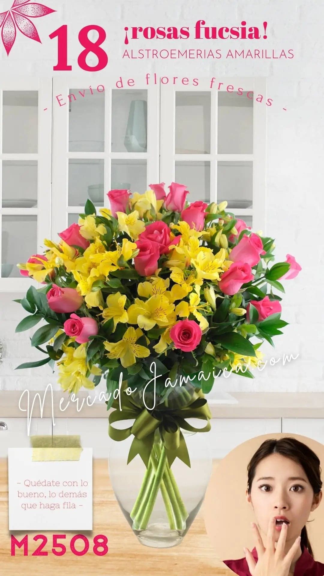18 Rosas Fucsia con Alstroemerias Amarillas CDMX