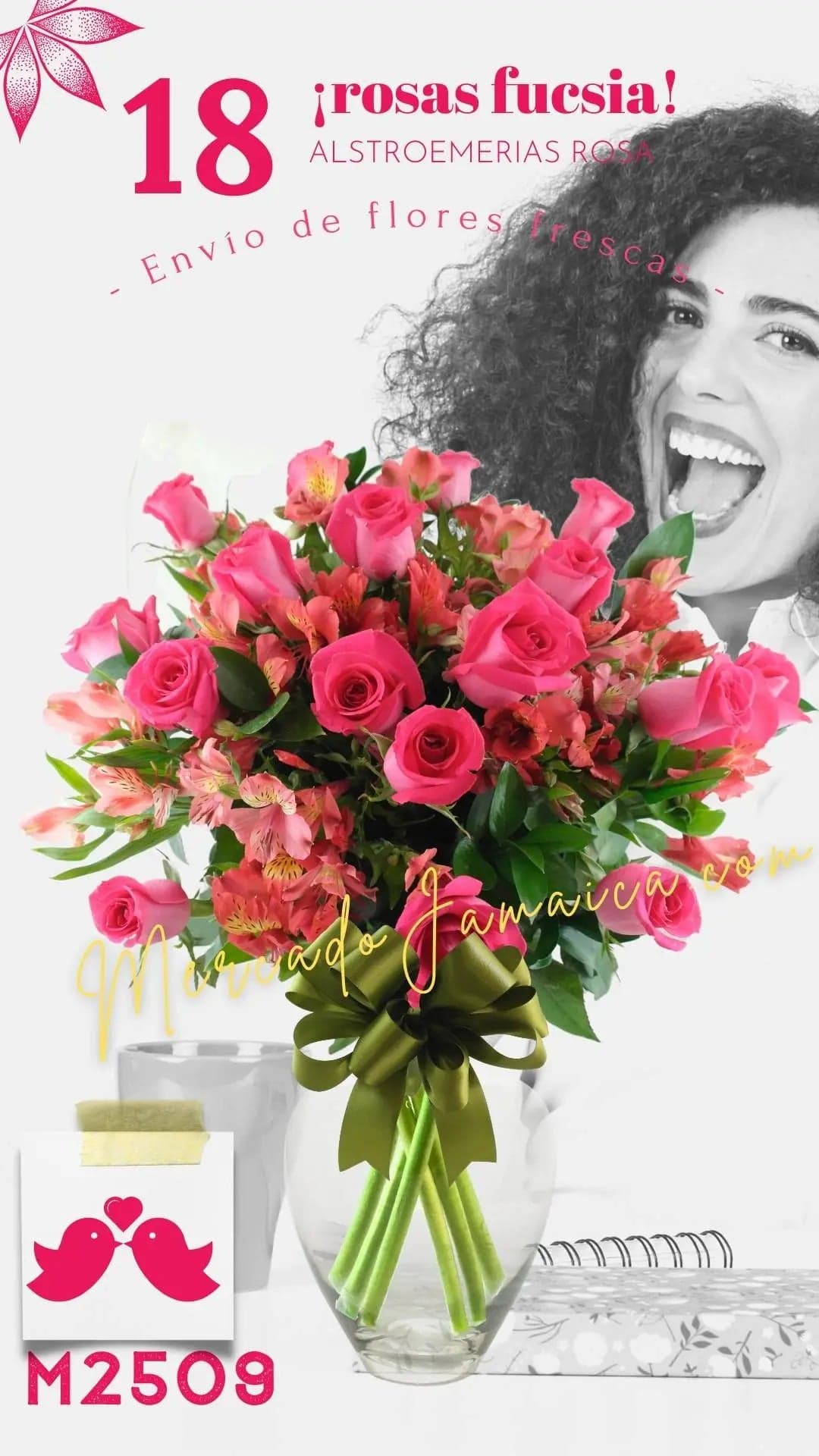18 Rosas Fucsia con Alstroemerias Rosa | CDMX