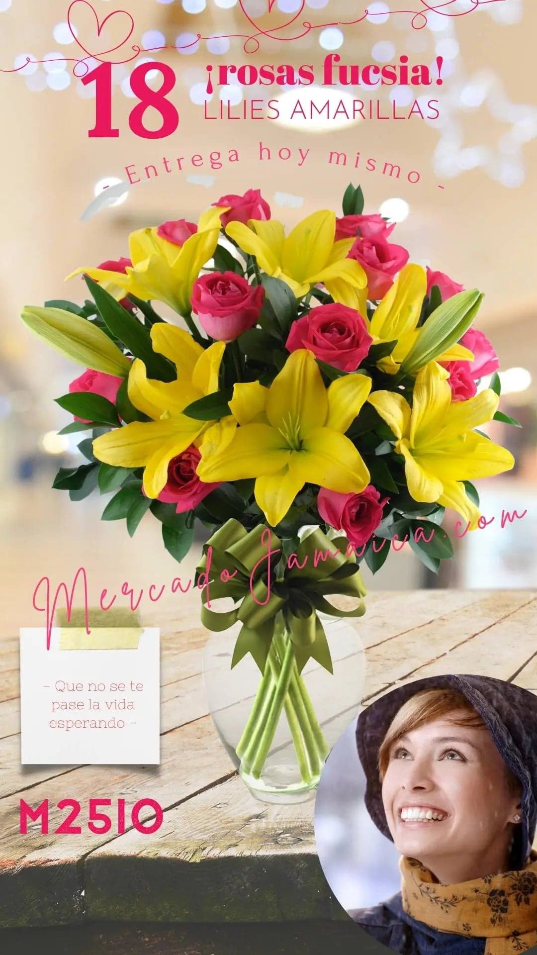 18 Rosas Fucsia con Lilies Amarillas | CDMX