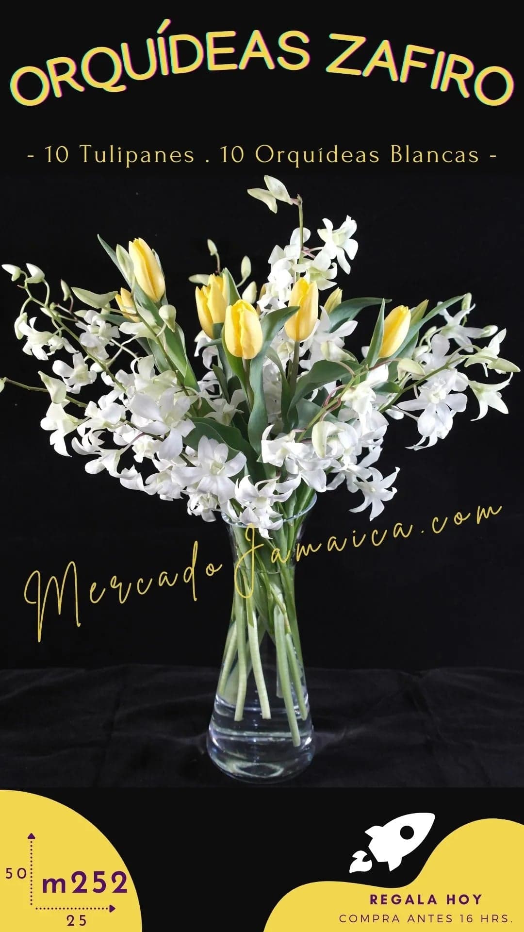 Arreglo 10 Orquídeas Blancas y Tulipanes CDMX