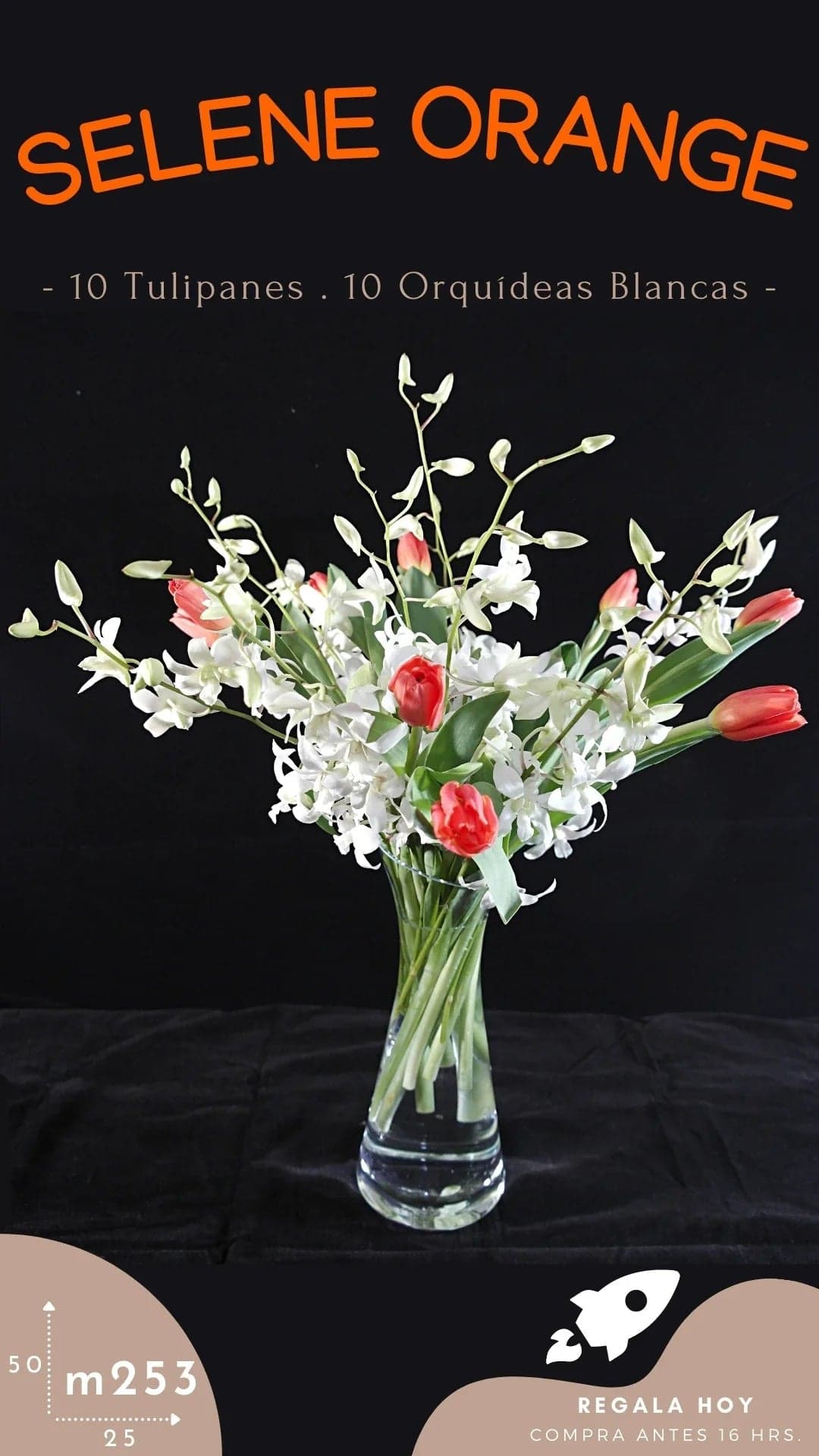10 Orquídeas Blancas y Tulipanes Naranja CDMX