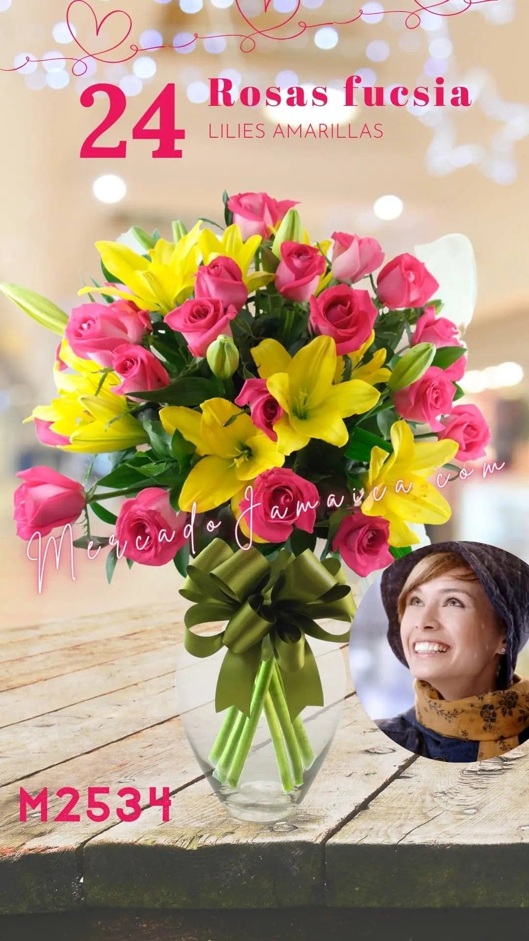 24 Rosas Fucsia con Lilies Amarillas · CDMX