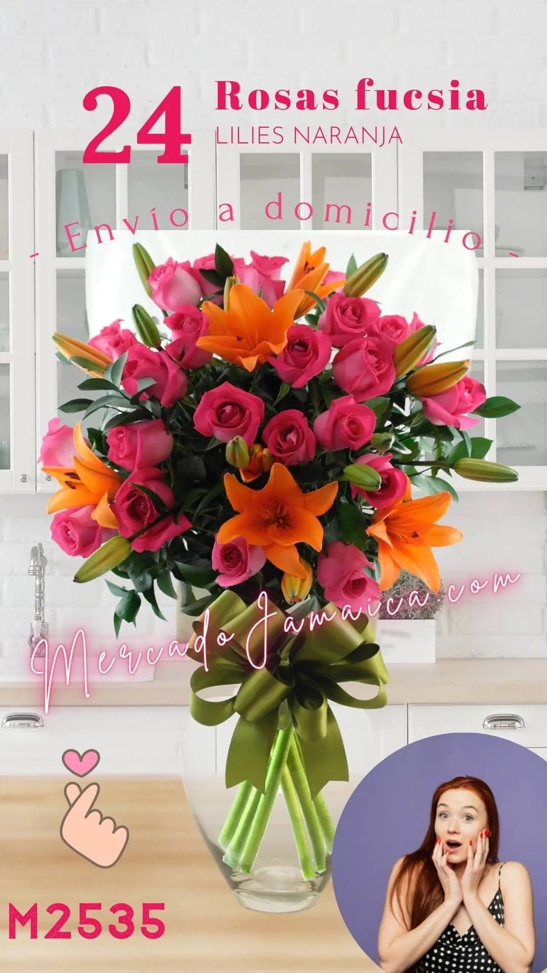 24 Rosas Fucsia con Lilies Naranja a Domicilio CDMX