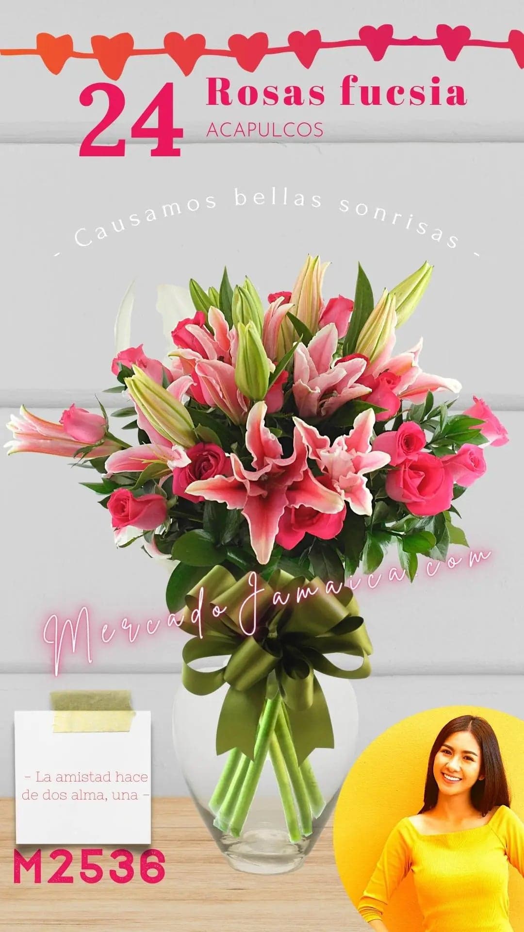 24 Rosas Fucsia con Acapulcos | CDMX a domicilio