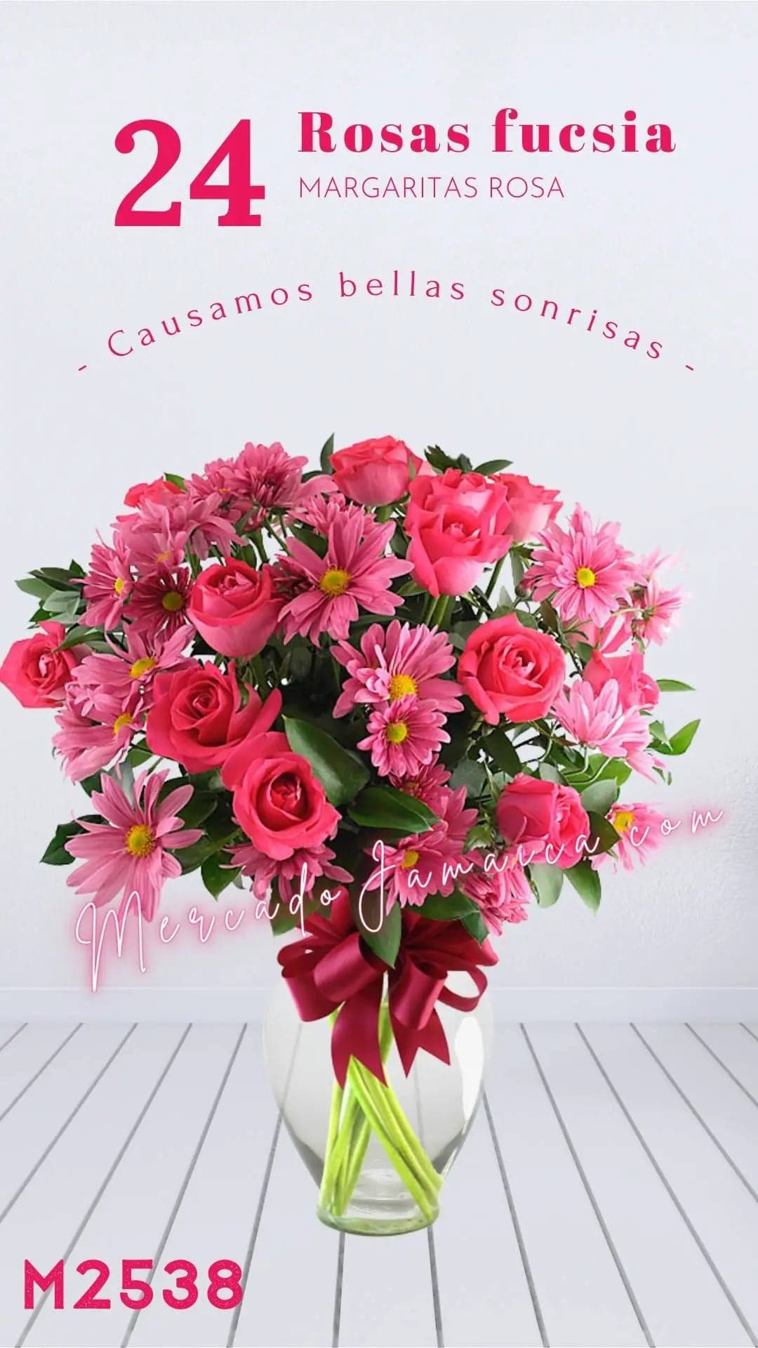 24 Rosas Fucsia con Margaritas Rosa | CDMX