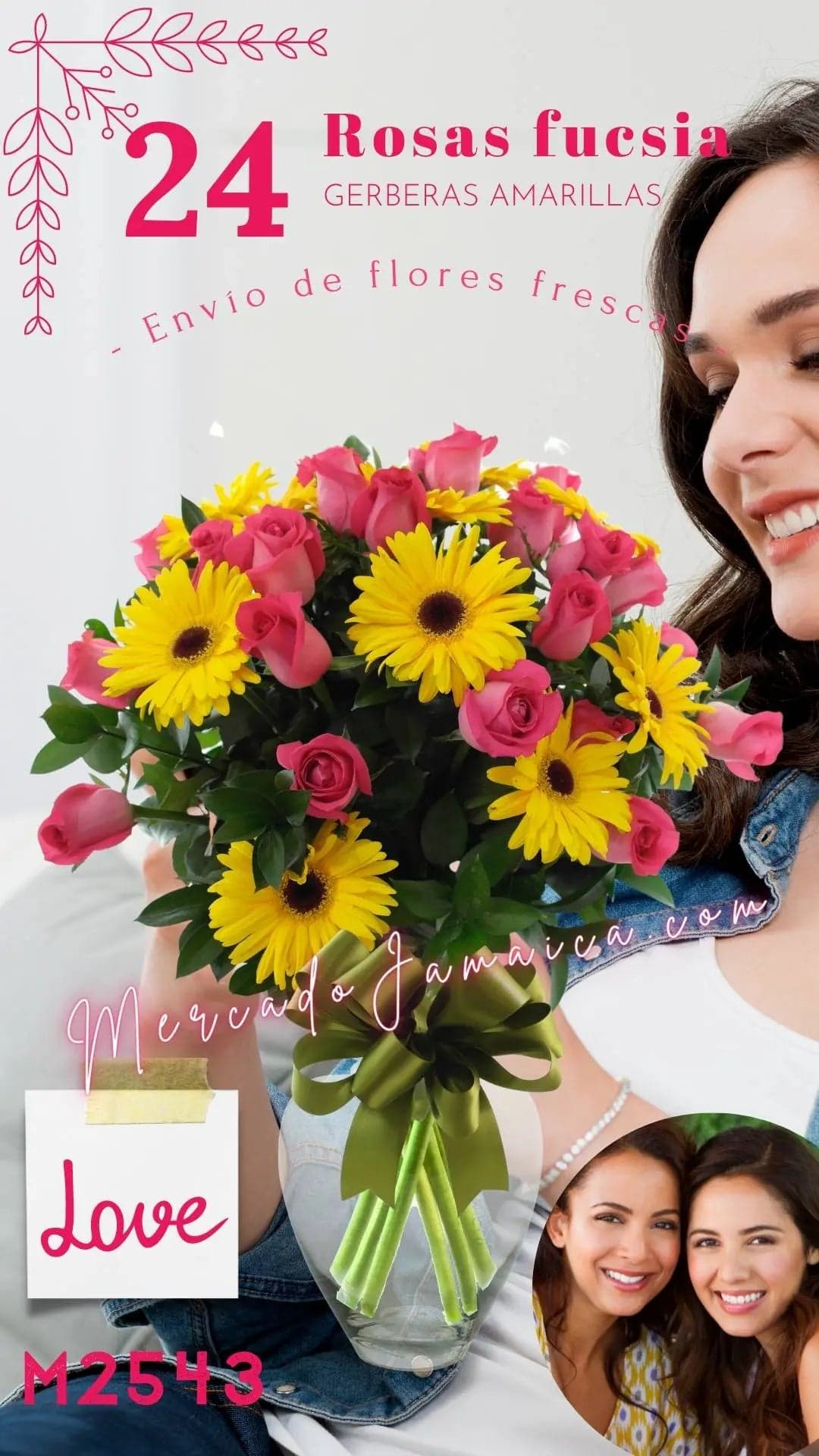 24 Rosas Fucsia y Gerberas Amarillas CDMX