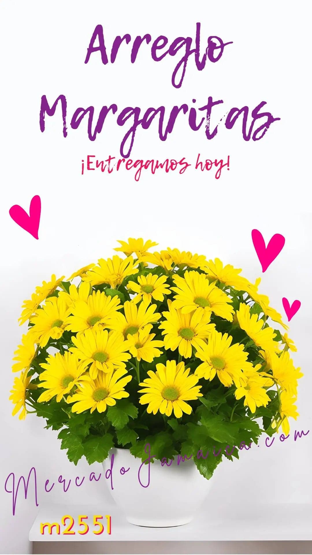 Arreglo margaritas amarillas con florero CDMX