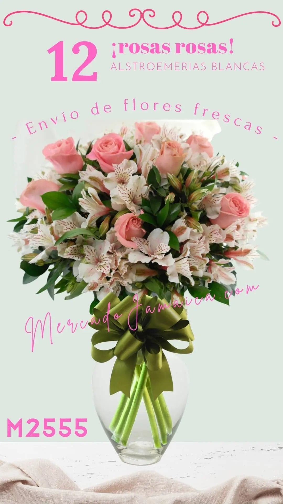 12 Rosas Rosa con Alstroemerias Blancas CDMX