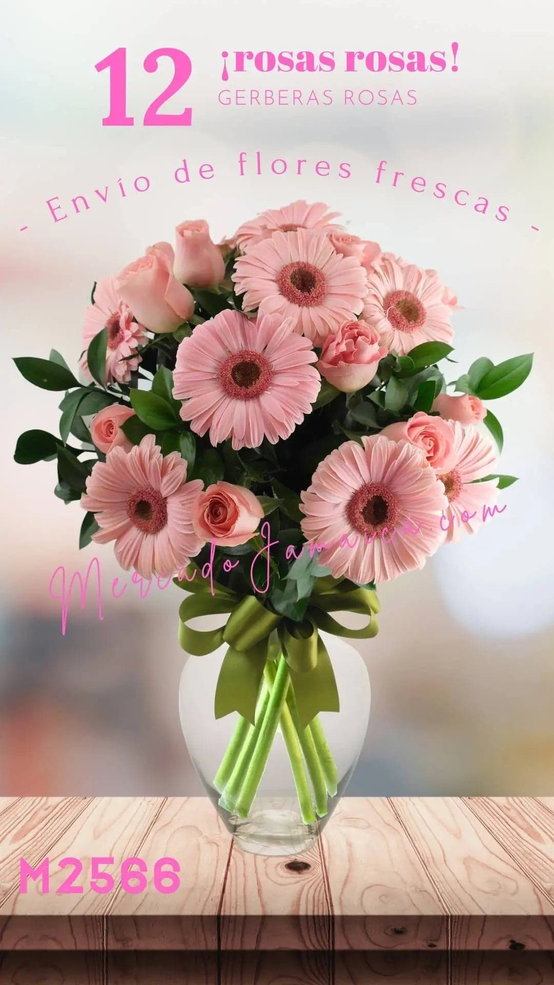 12 Rosas y 10 Gerberas Rosa en Florero CDMX