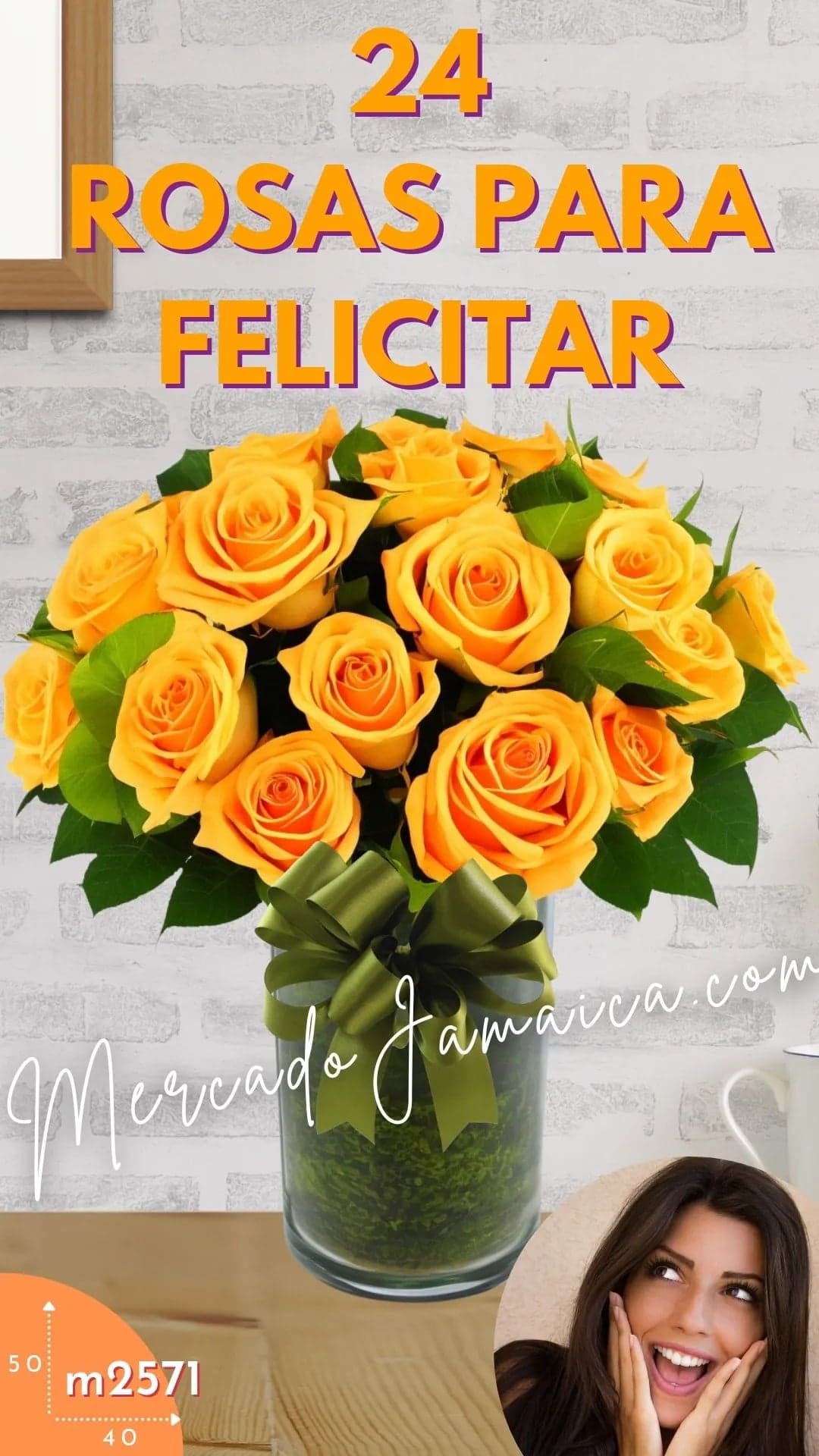 24 Rosas Naranja en Florero | Entrega CDMX
