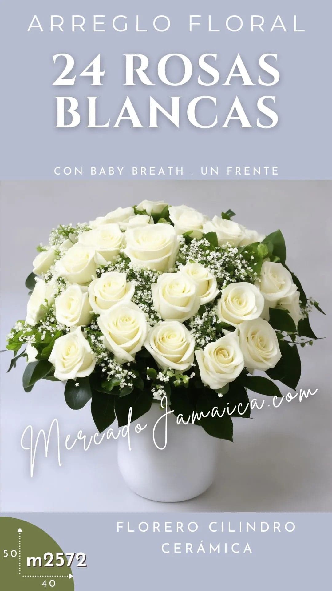 24 Rosas Blancas en Florero de Cerámica | CDMX
