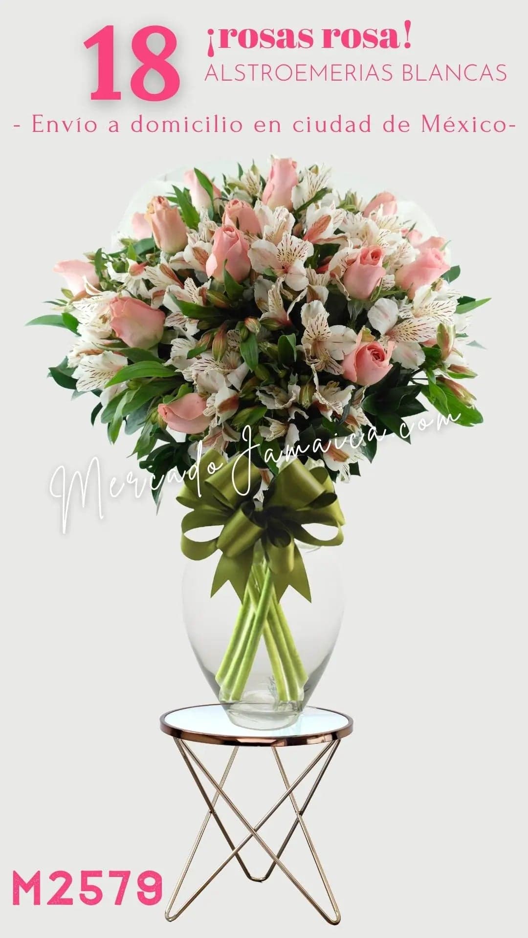 18 Rosas Rosa y Alstroemerias Blancas CDMX