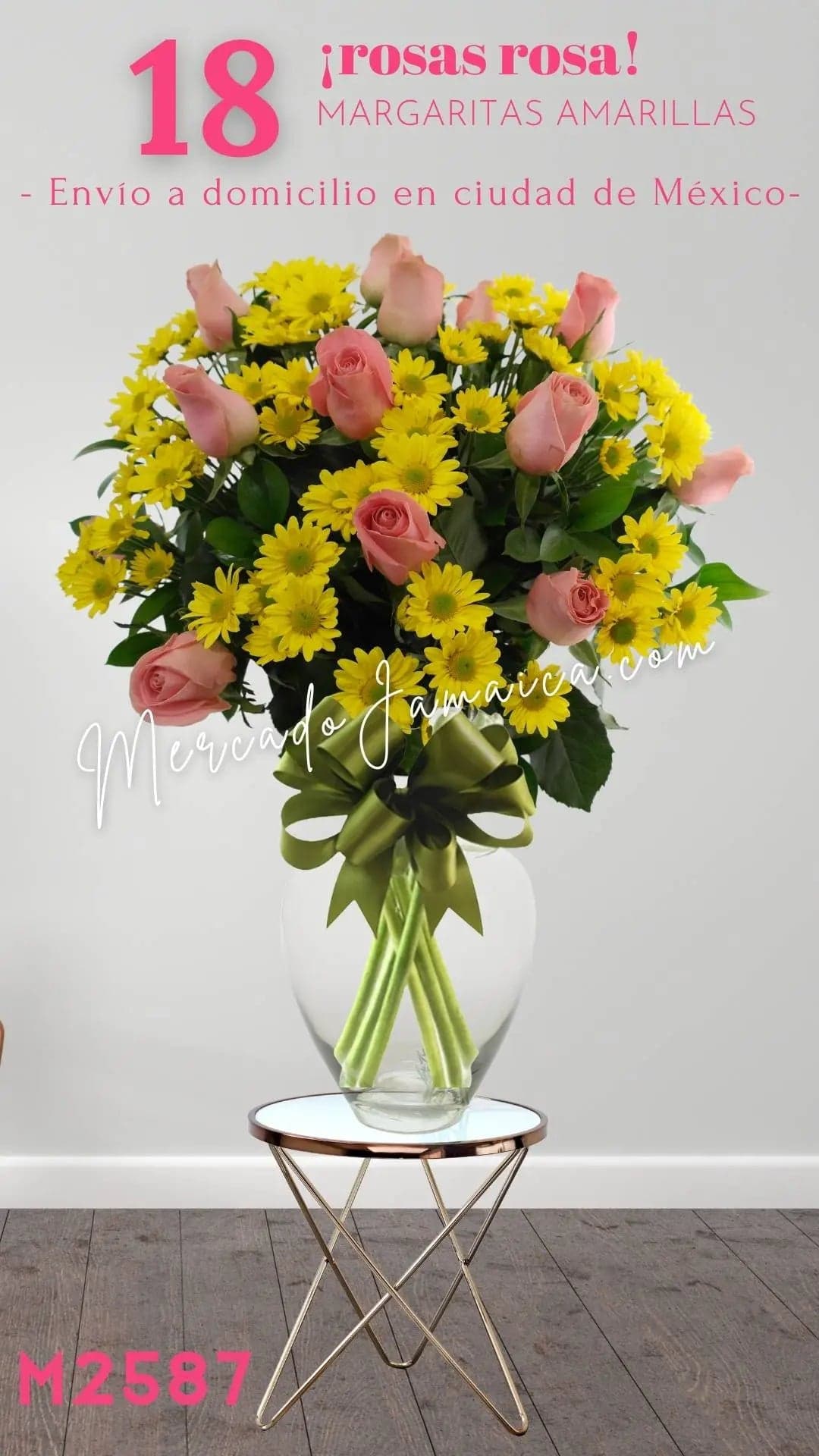 18 Rosas Rosa con Margaritas Amarillas a Domicilio CDMX