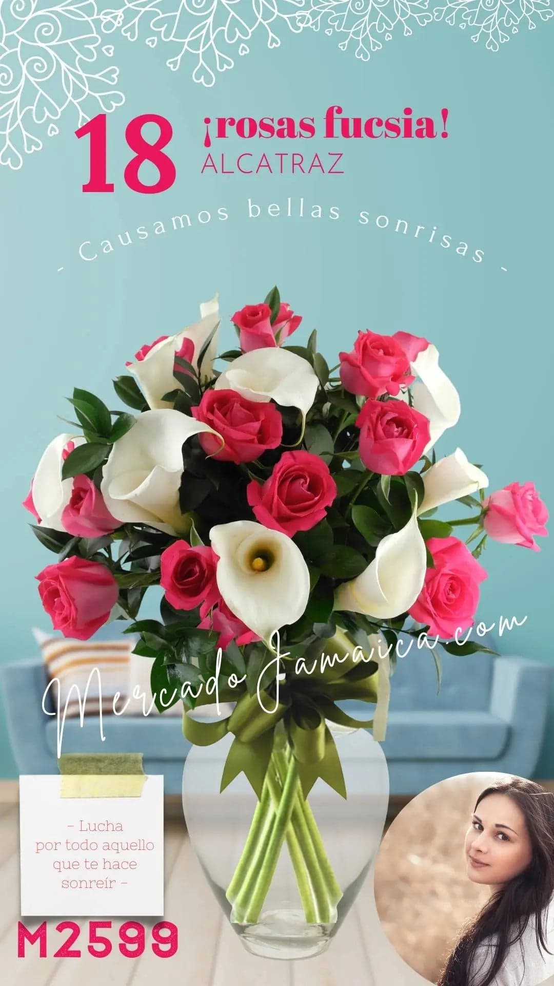 18 Rosas Rosa con Alcatraz en Florero | CDMX