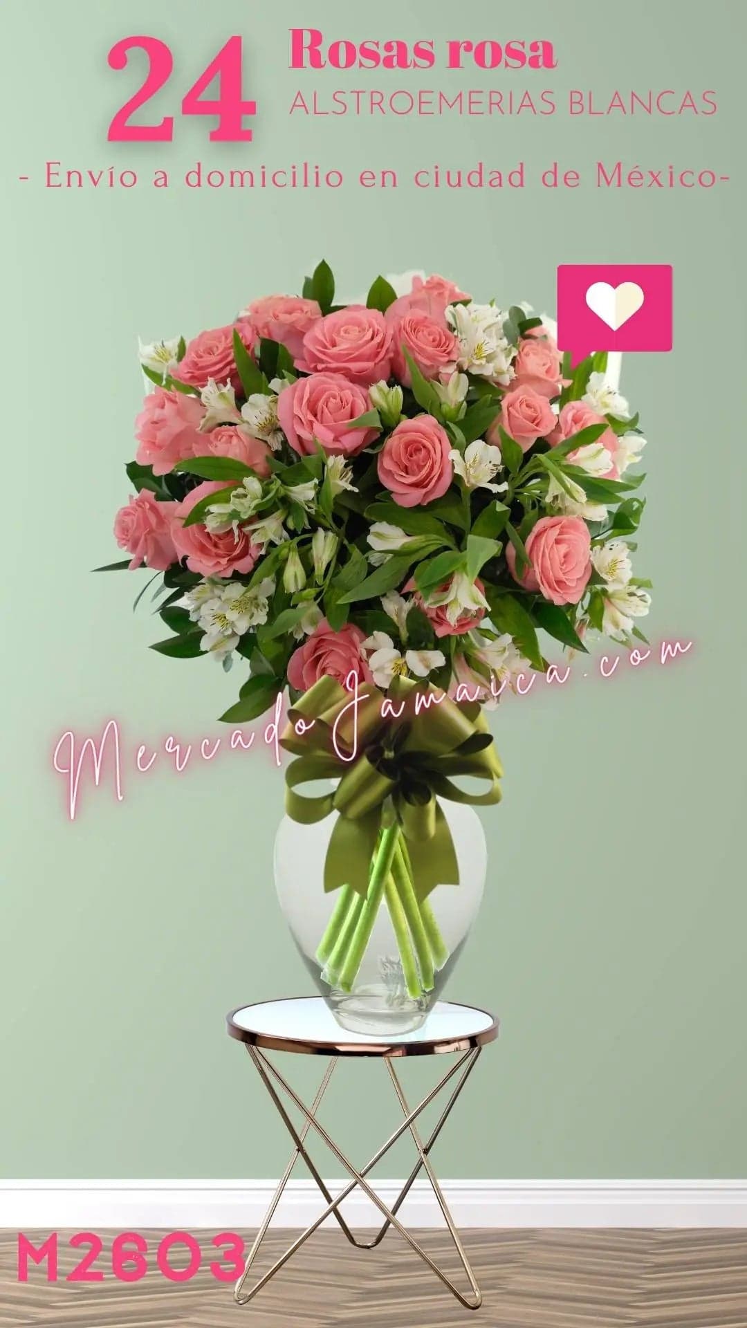 24 Rosas Rosa y Alstroemerias Blancas CDMX