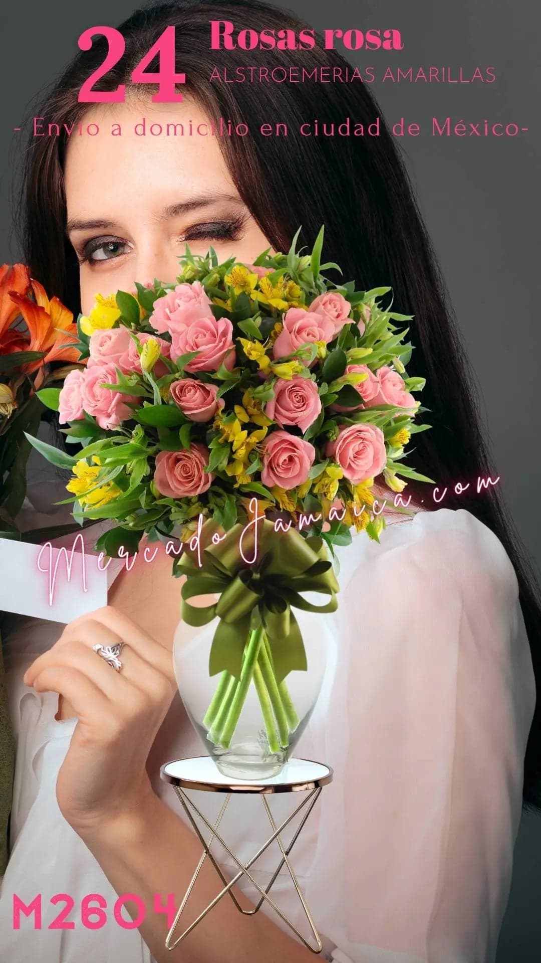 24 Rosas Rosa y Alstroemerias Amarillas CDMX