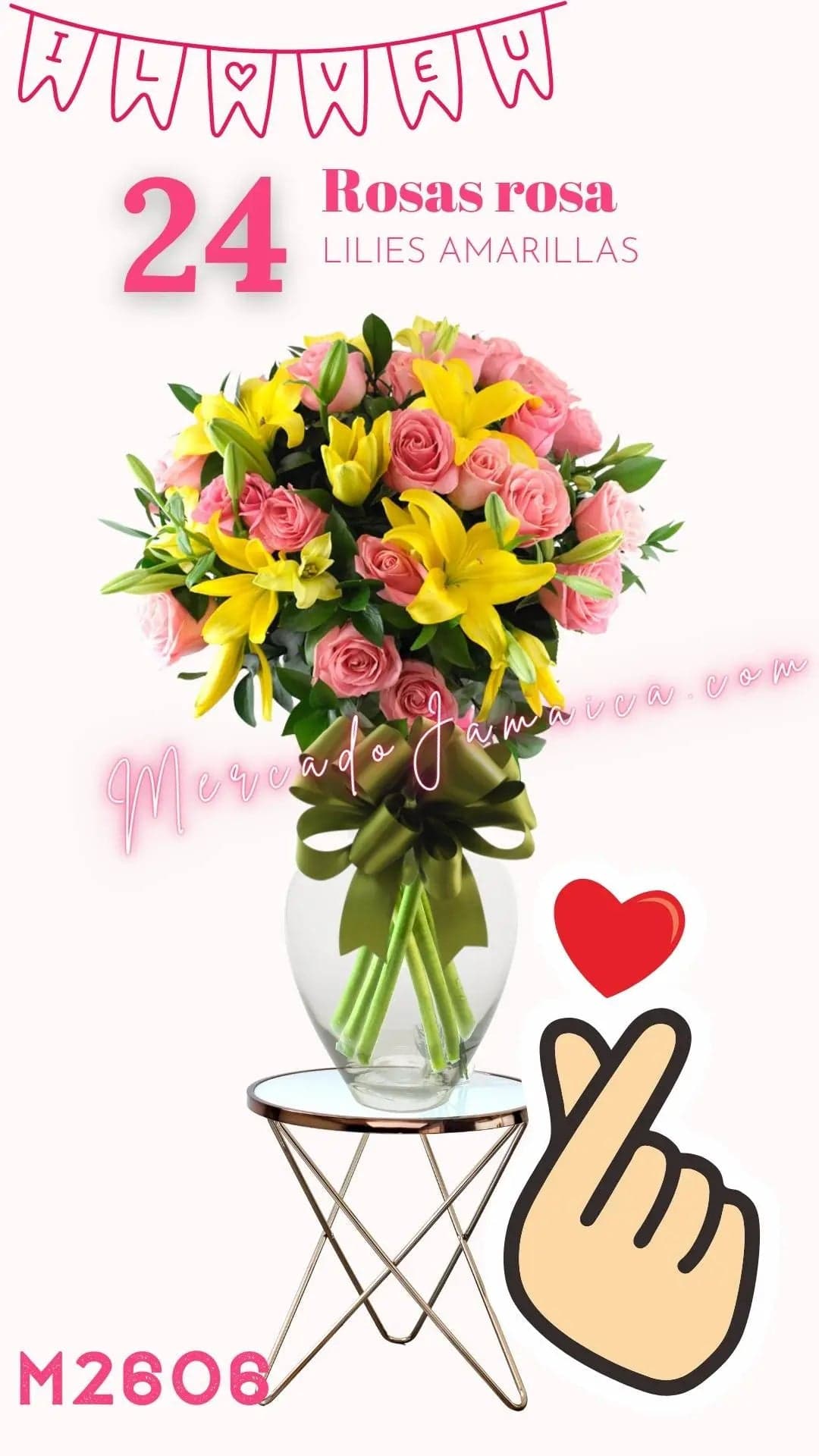 24 Rosas Rosa con Lilies Amarillas · CDMX