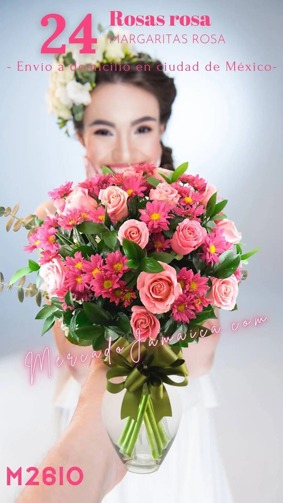 24 Rosas y Margaritas Rosa en Florero | CDMX