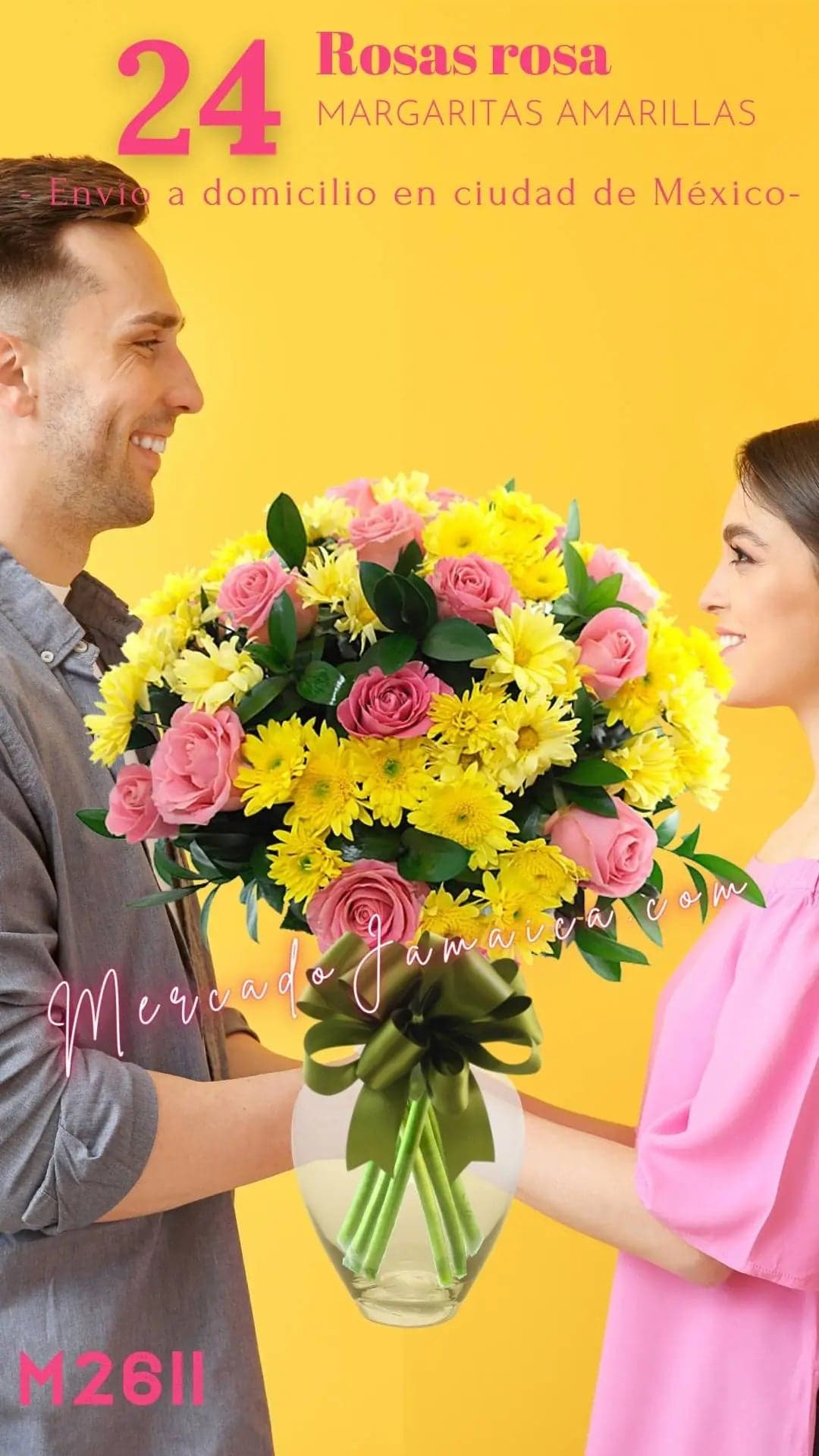 24 Rosas Rosa con Margaritas Amarillas CDMX