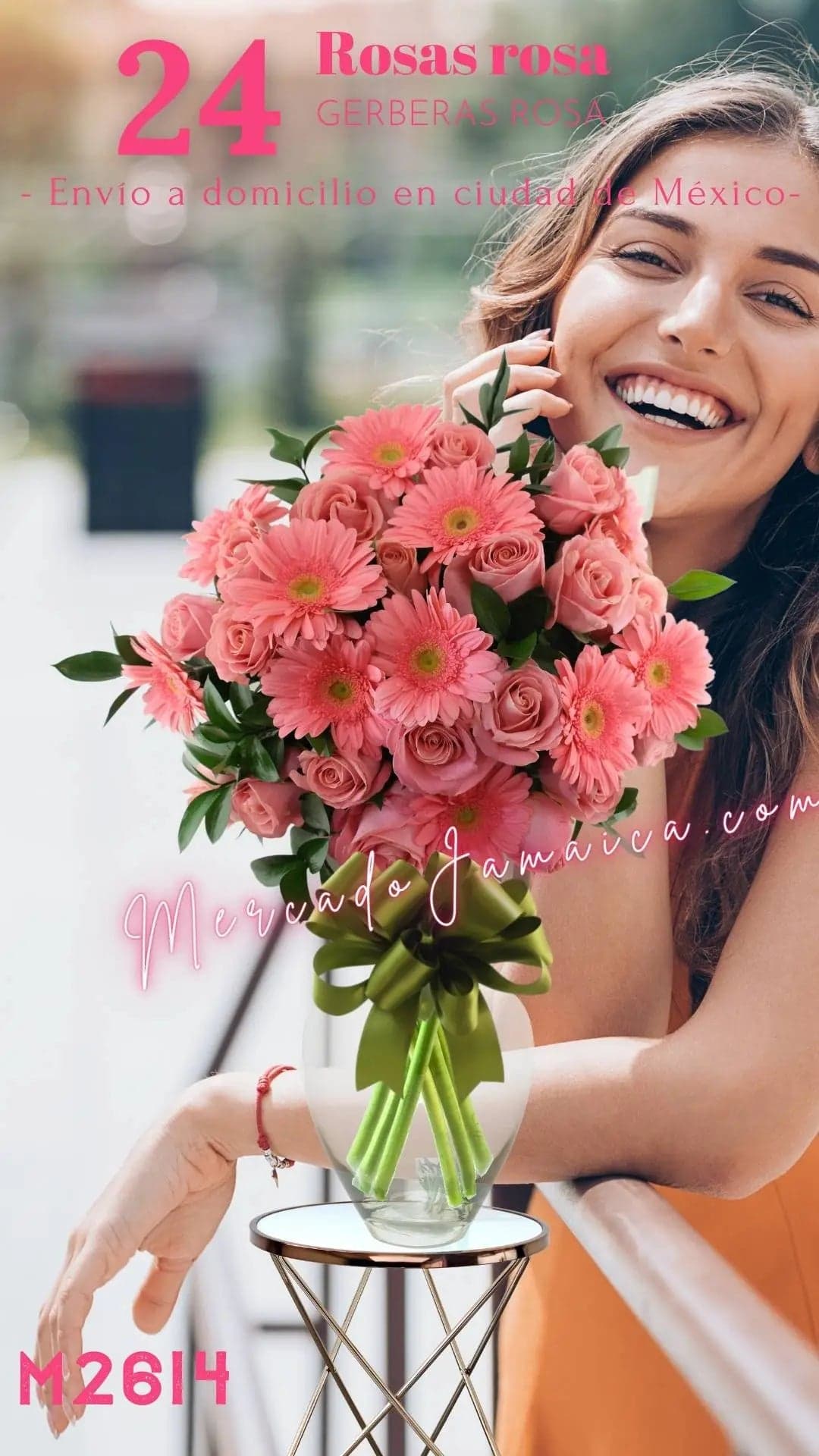 24 Rosas y Gerberas Rosa en Florero | CDMX
