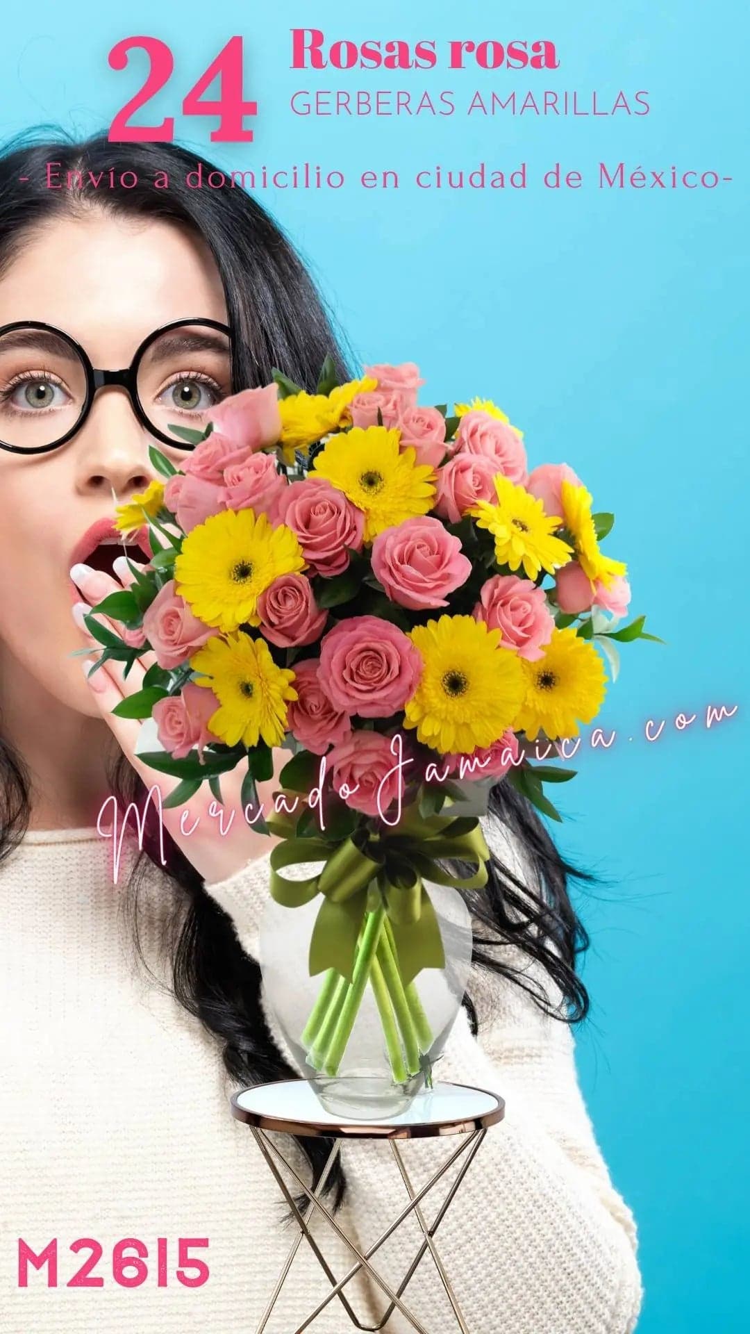 24 Rosas Rosa y 10 Gerberas Amarillas CDMX