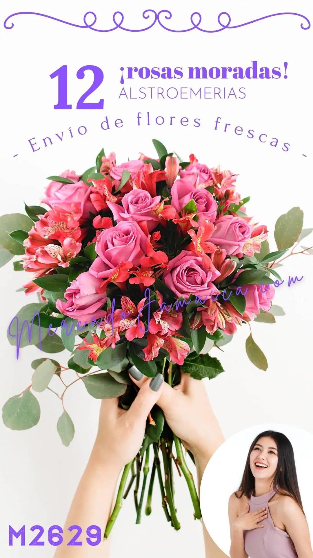 12 Rosas Moradas con Alstroemerias Rosa CDMX