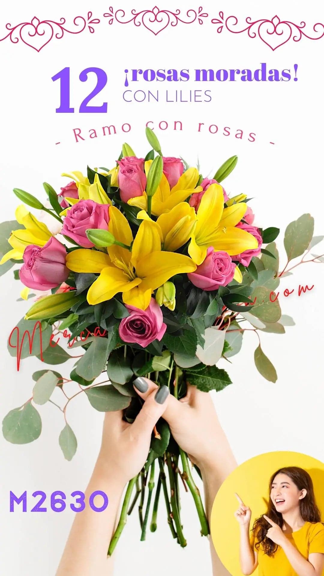 12 Rosas Moradas con Lilies Amarillas CDMX