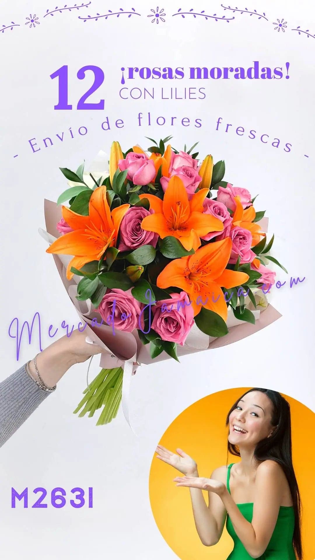 12 Rosas Moradas con Lilies Naranja a Domicilio CDMX