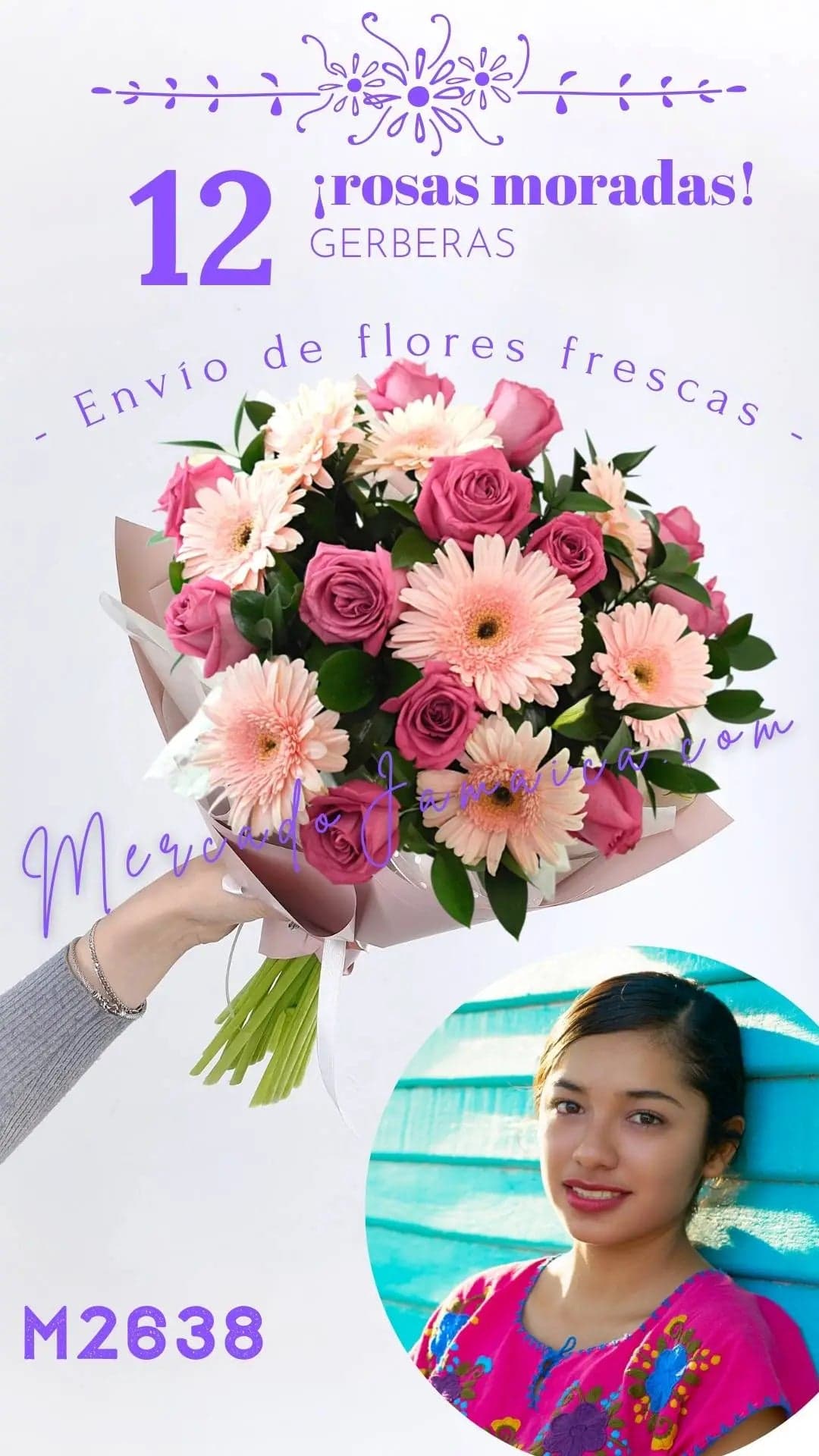 12 Rosas Moradas y Gerberas Rosa CDMX a Domicilio