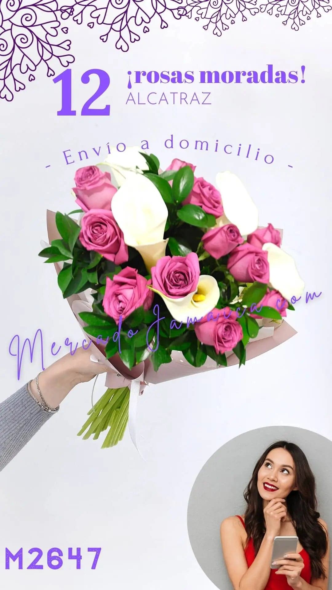 12 Rosas Moradas con Alcatraz Blanco a Domicilio CDMX