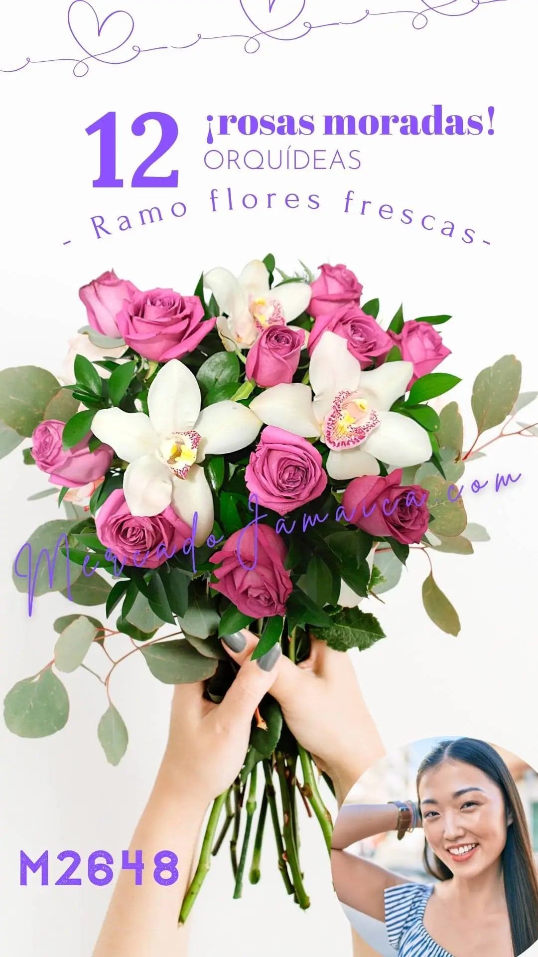 12 Rosas Moradas con Orquídeas Cymbidium CDMX