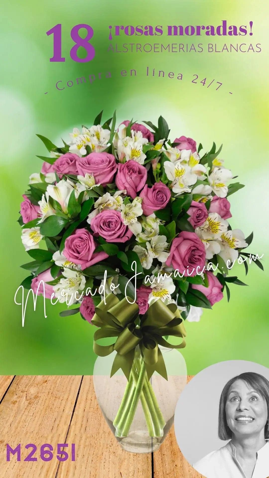 18 Rosas Moradas con Alstroemerias Blancas CDMX