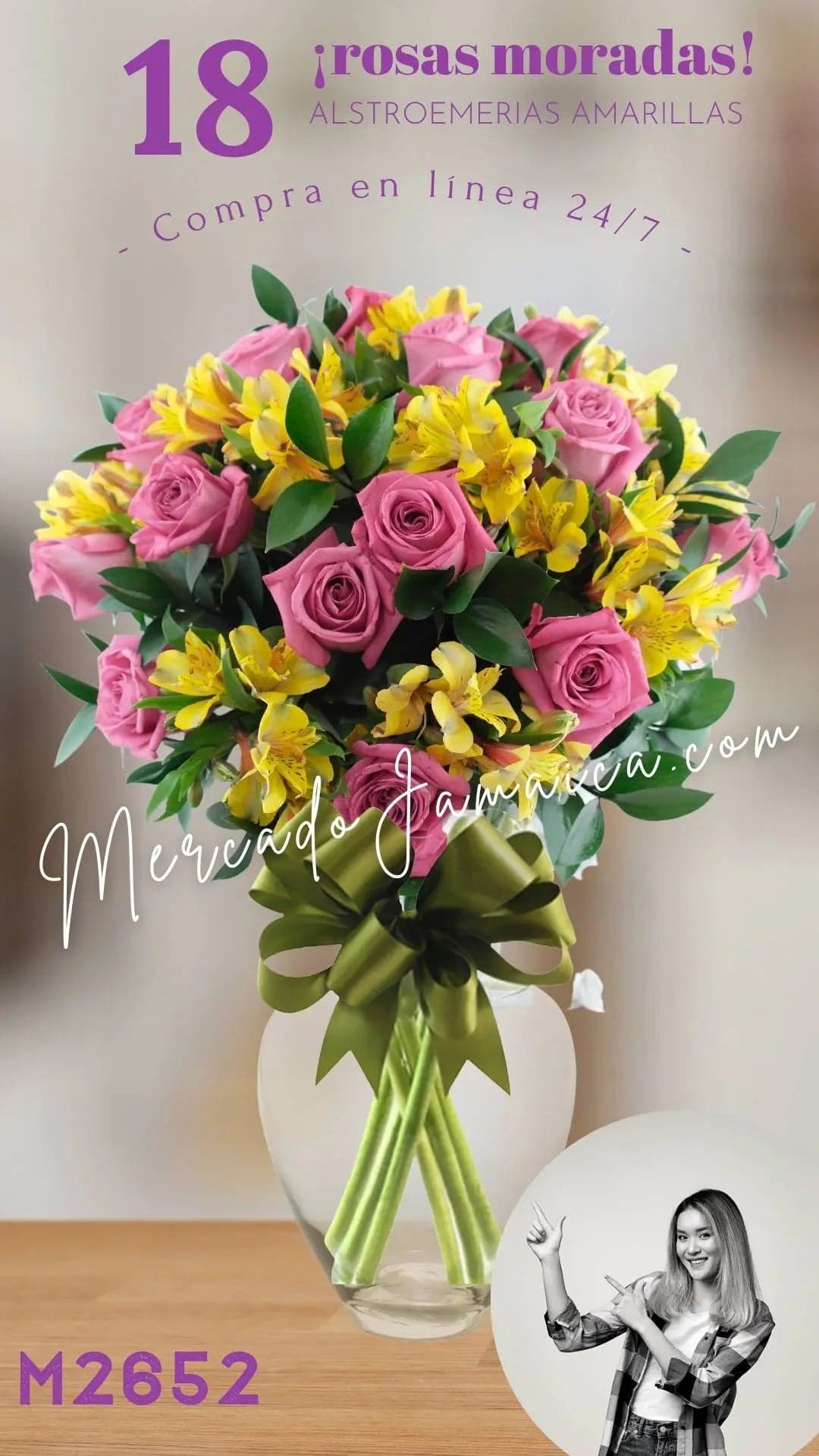 18 Rosas Moradas con Alstroemerias Amarillas CDMX